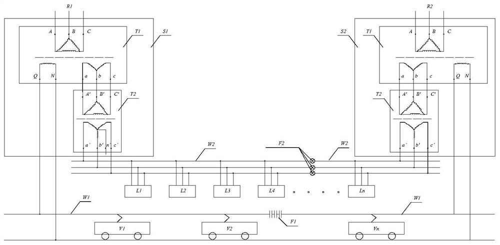 Traction and electric power hybrid power supply system for alternating current electrified rail transit engineering