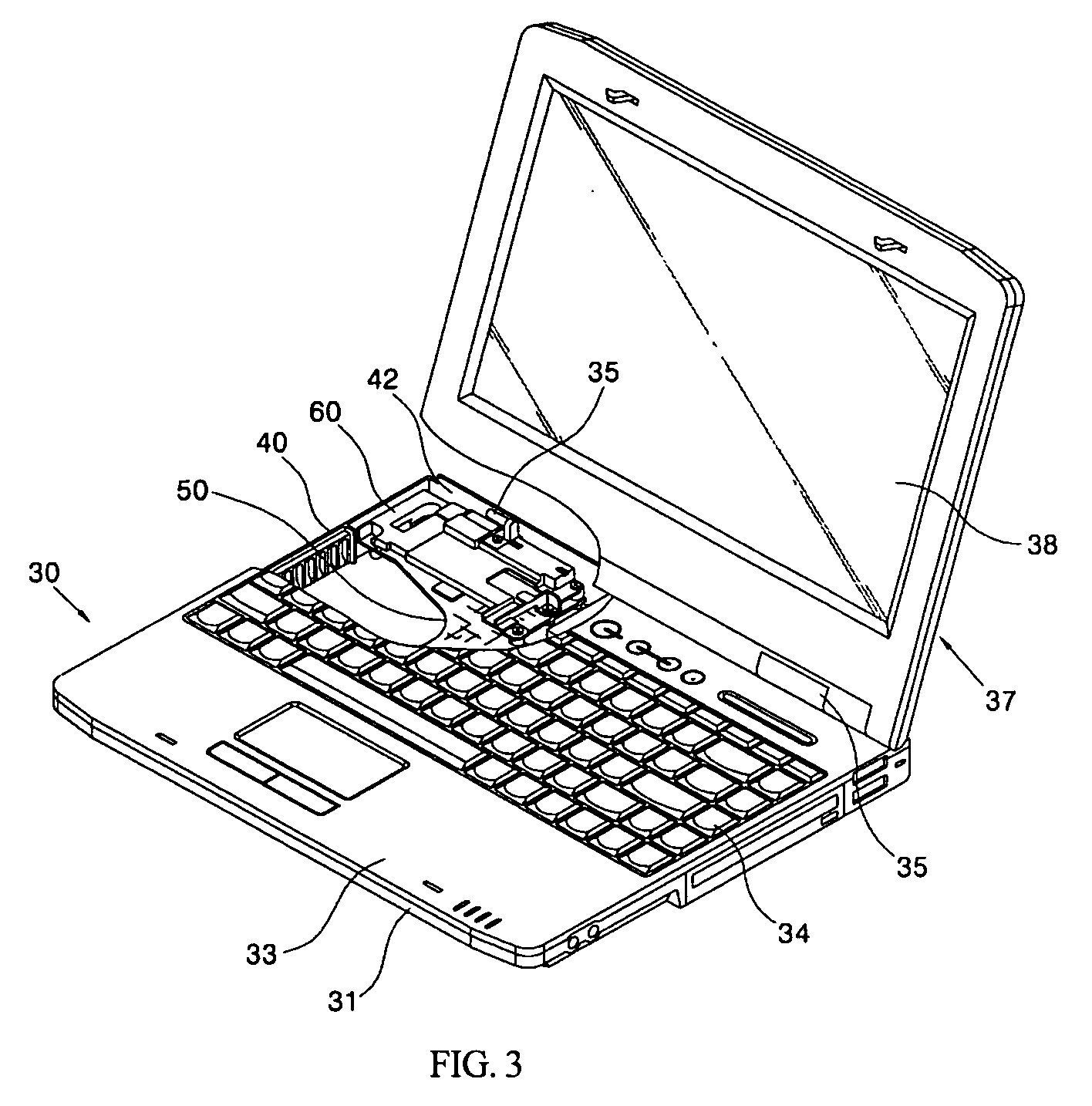 Hinge frame for portable computer and structure for mounting the same