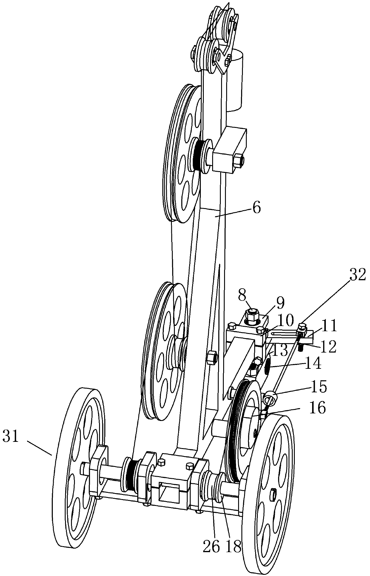 Front wheel steering mechanism of steerable three-wheel carbon-free trolley driven through energy conversion