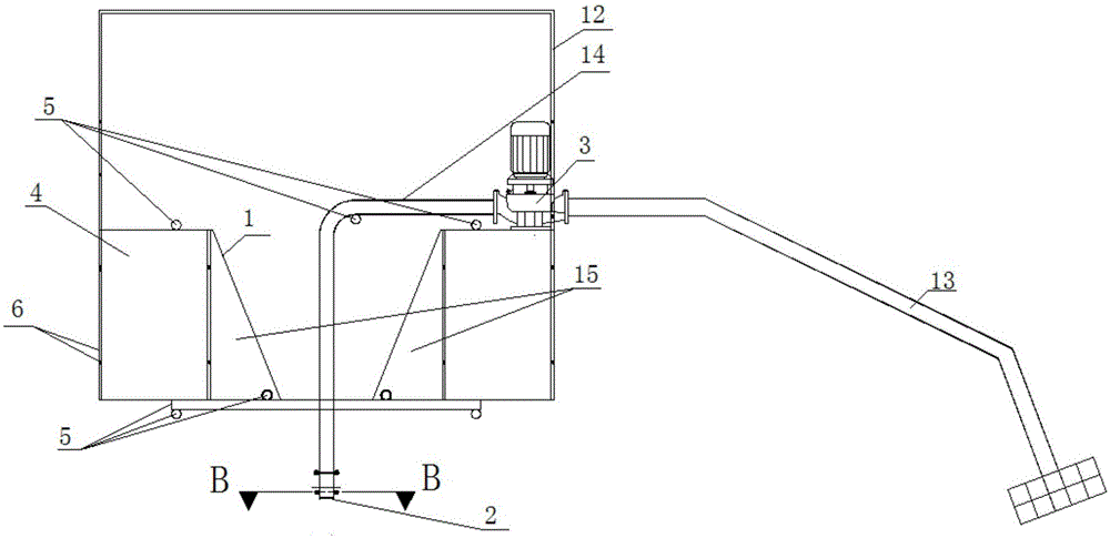 Water spraying type distribution hopper device for lattice type steel plate pile cofferdam