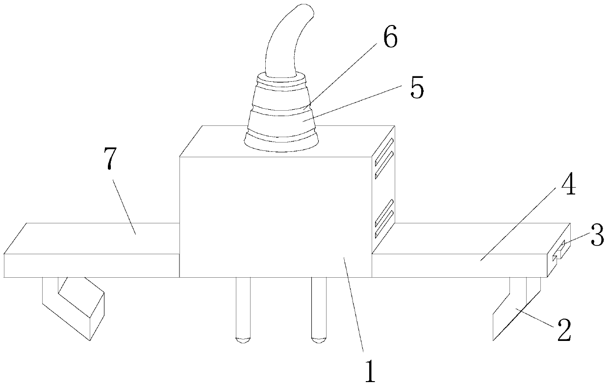 A plug pin pressing and positioning device through sliding fixation and hydraulic balance