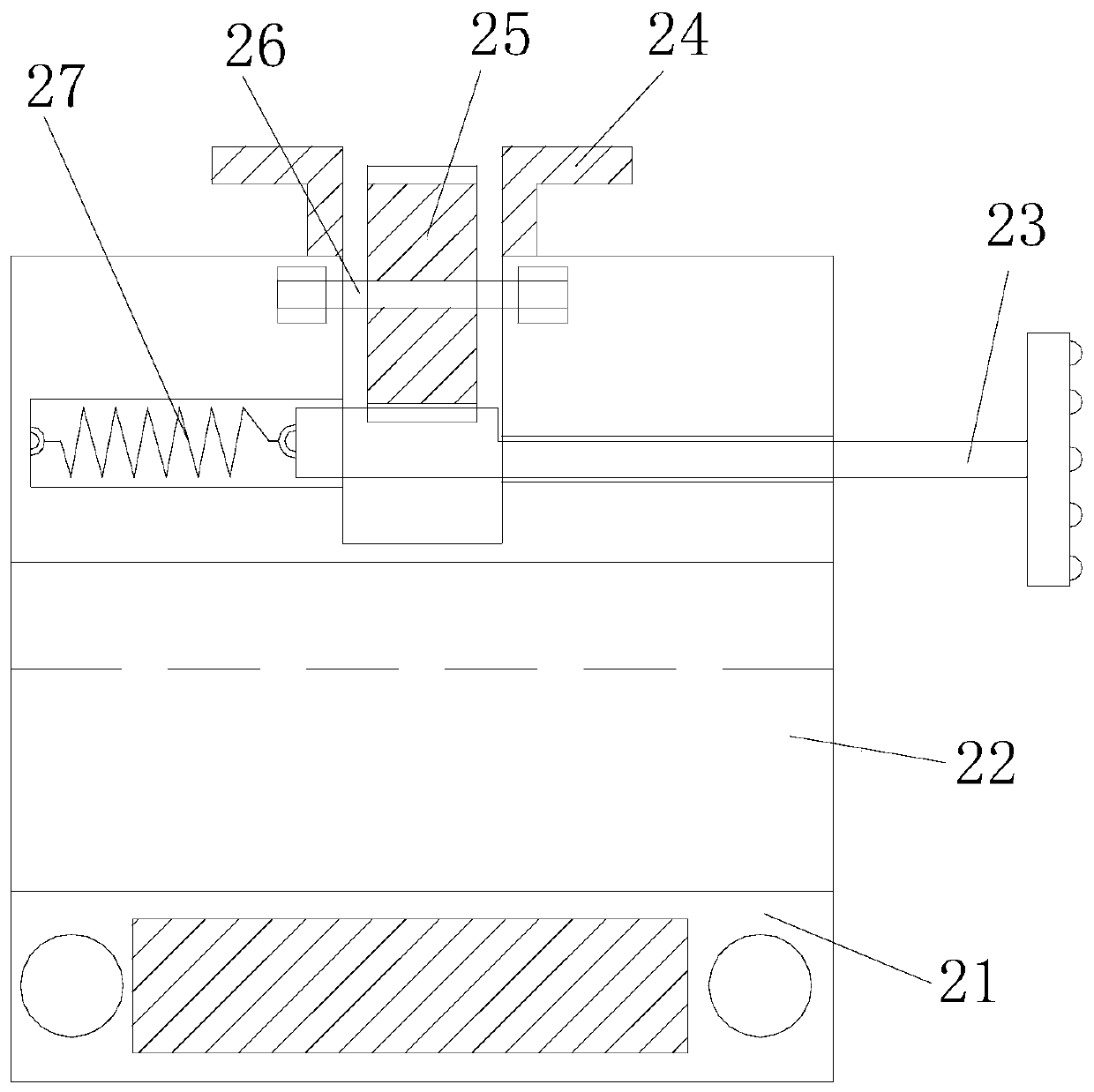 A plug pin pressing and positioning device through sliding fixation and hydraulic balance