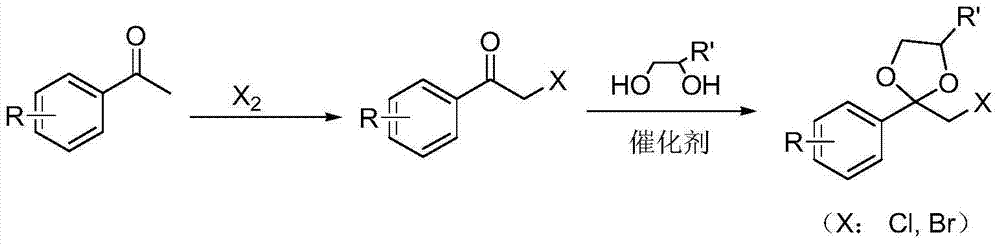 One-step method for preparing alpha-halogenated acetophenone glycol ketal compound