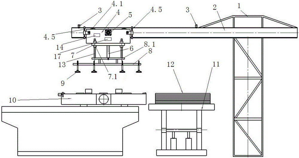 Truss trolley type automatic feeding device and method for plate stamping