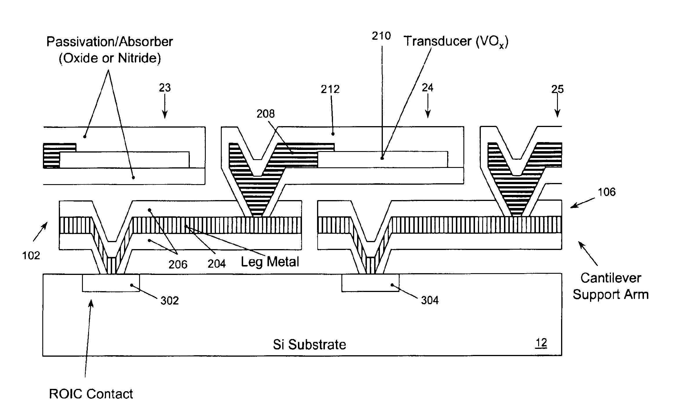 Microbolometer detector with high fill factor and transducers having enhanced thermal isolation