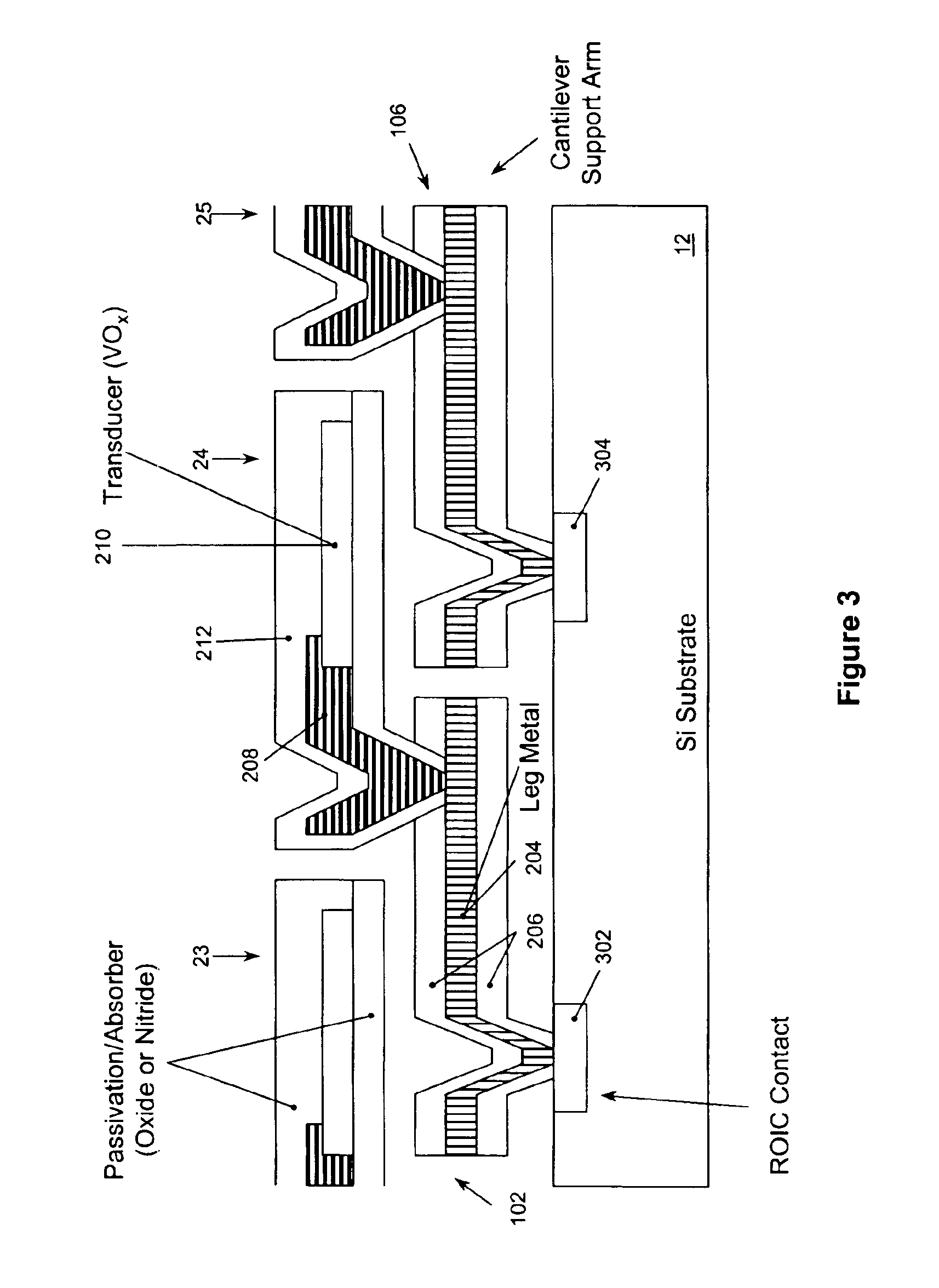 Microbolometer detector with high fill factor and transducers having enhanced thermal isolation