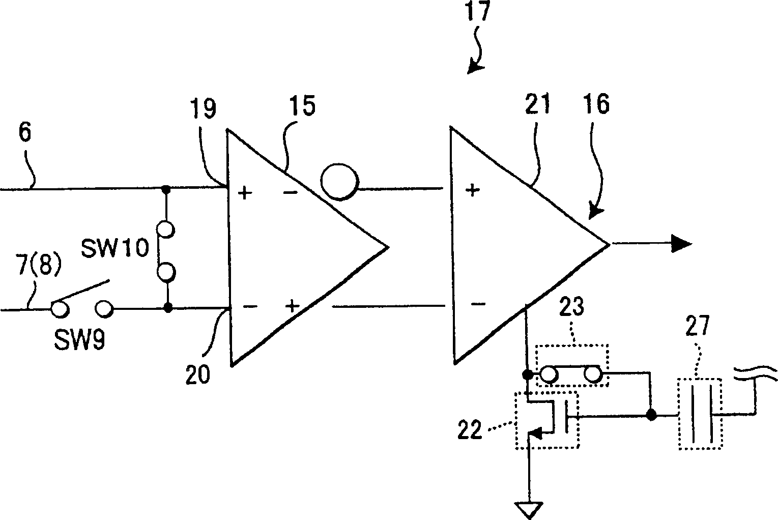 Differential amplifier device, 2-stage amplifier device, and analog/digital converter device