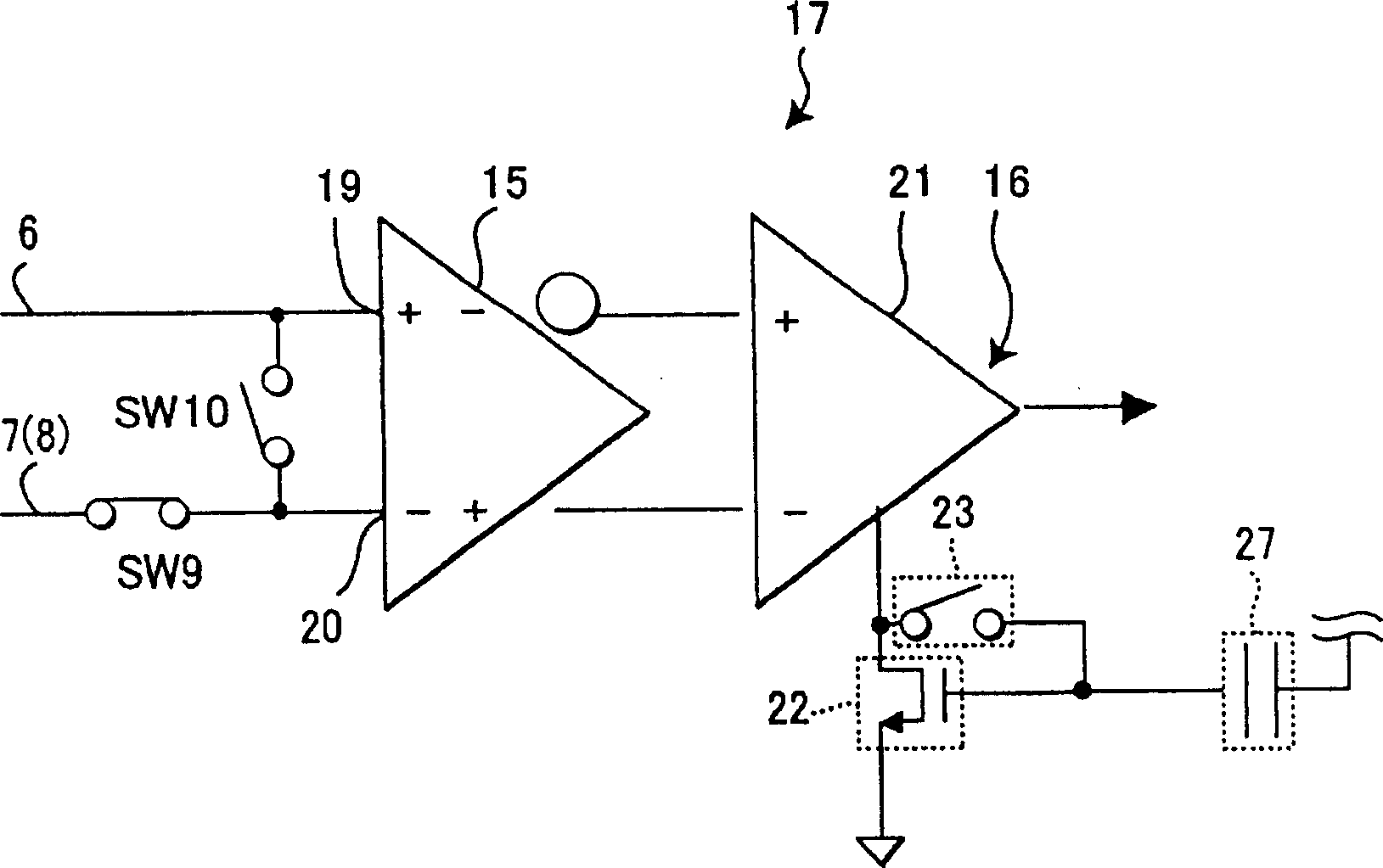 Differential amplifier device, 2-stage amplifier device, and analog/digital converter device