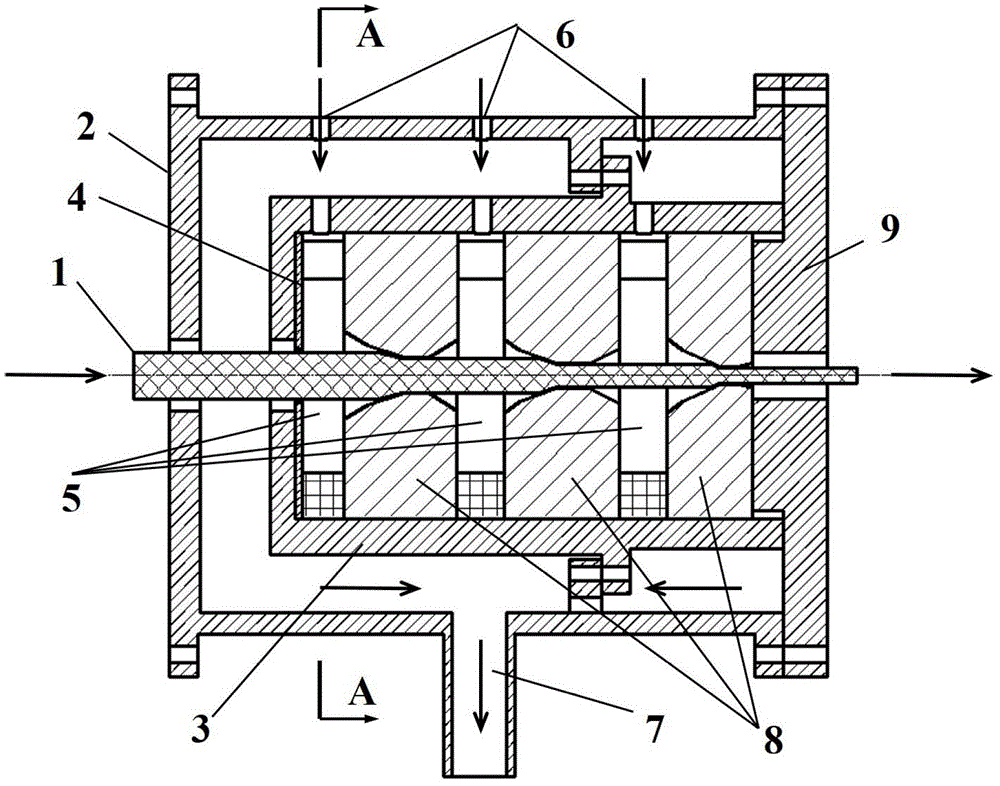 Multi-pass metal drawing device based on water lubrication drawing