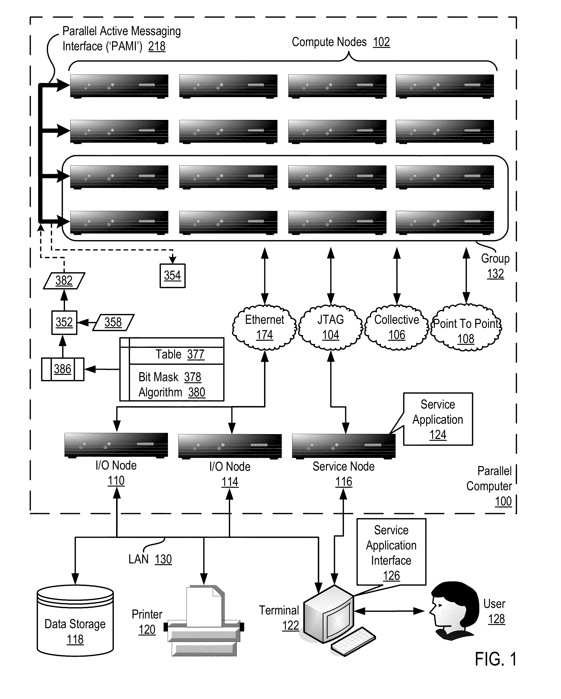 Data communications for a collective operation in a parallel active messaging interface of a parallel computer