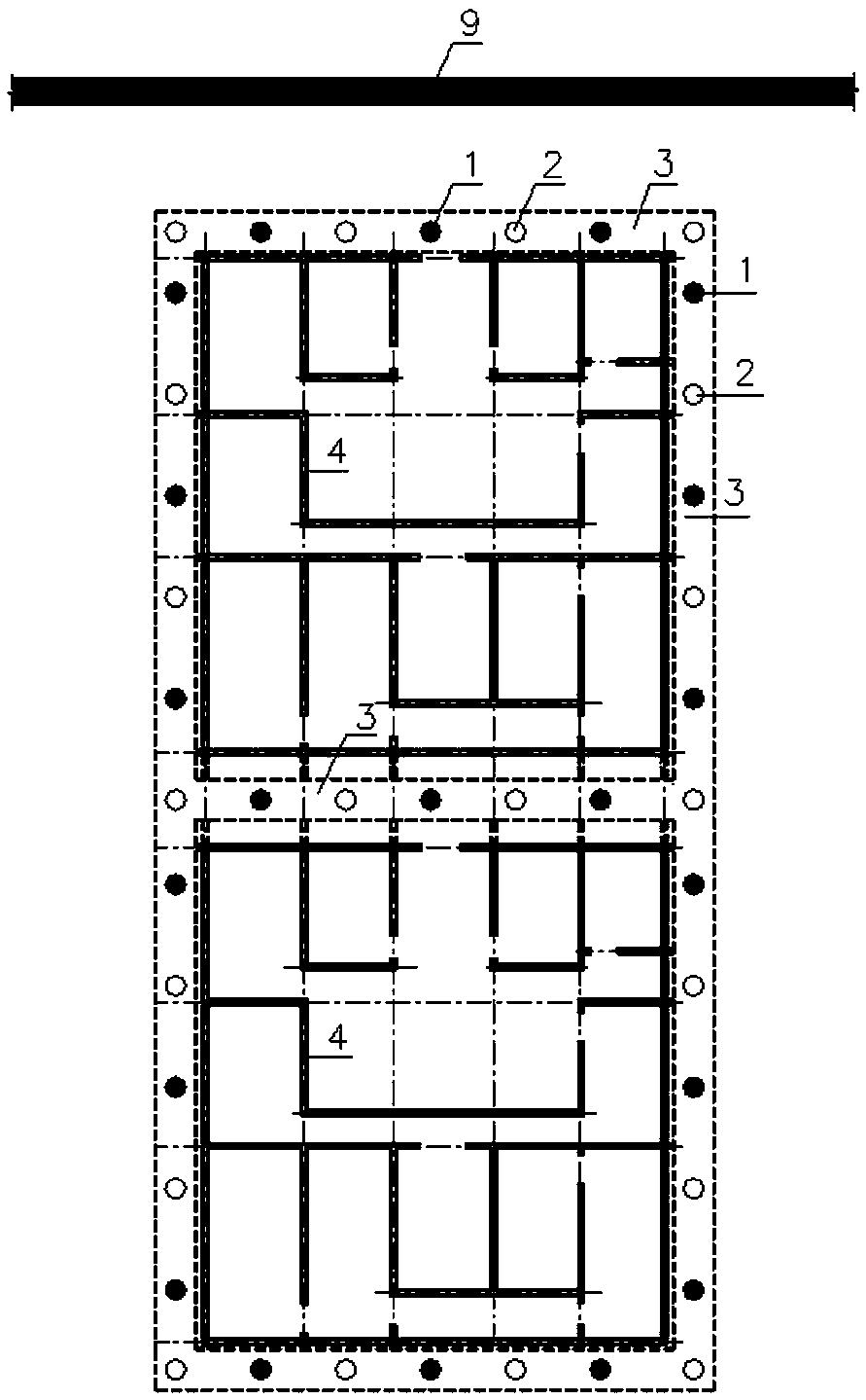 Construction method for extending multi-layer basement under protecting building groups