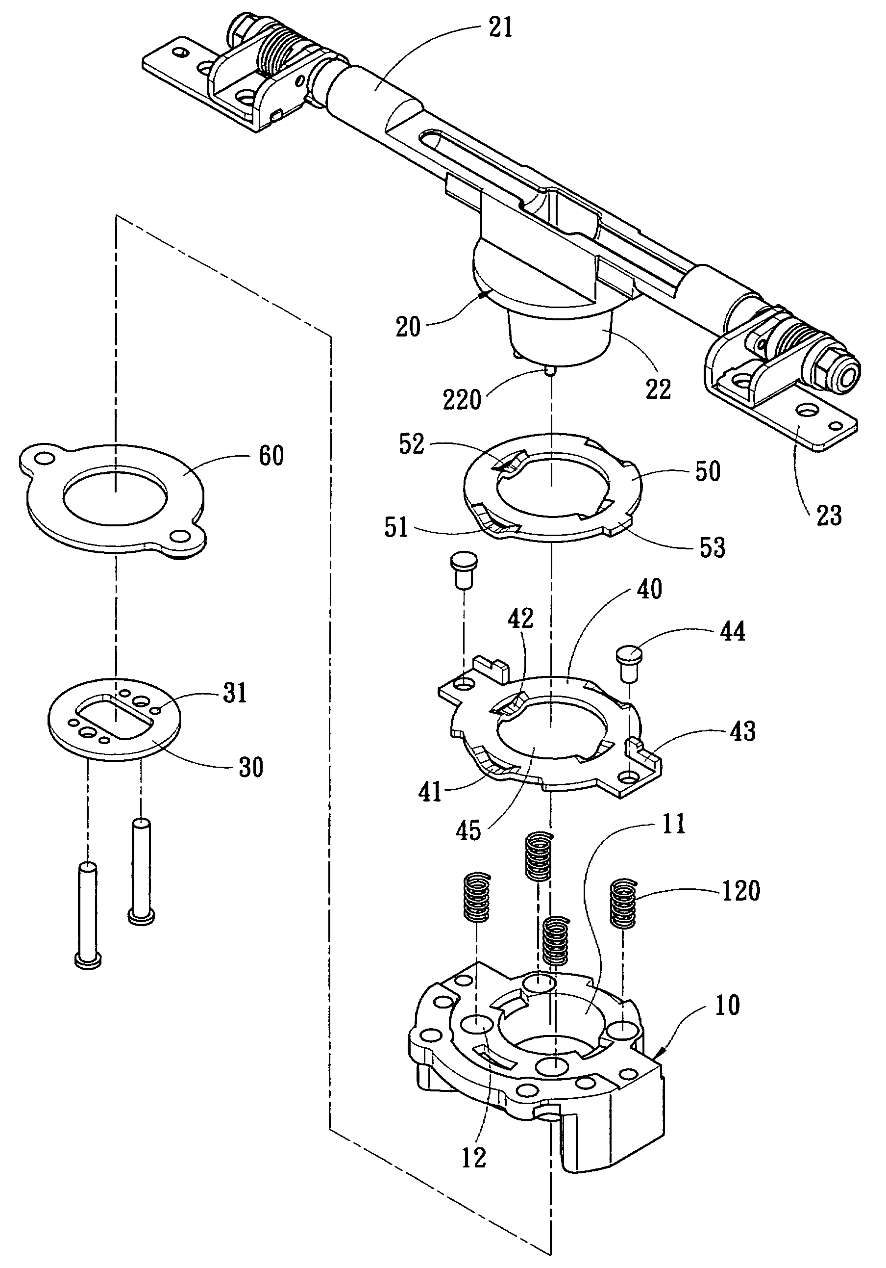 Rotating hinge with an elevating structure