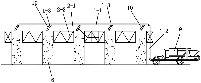 Slip form construction device and method for single concrete pump in synchronous multi-bin number pouring