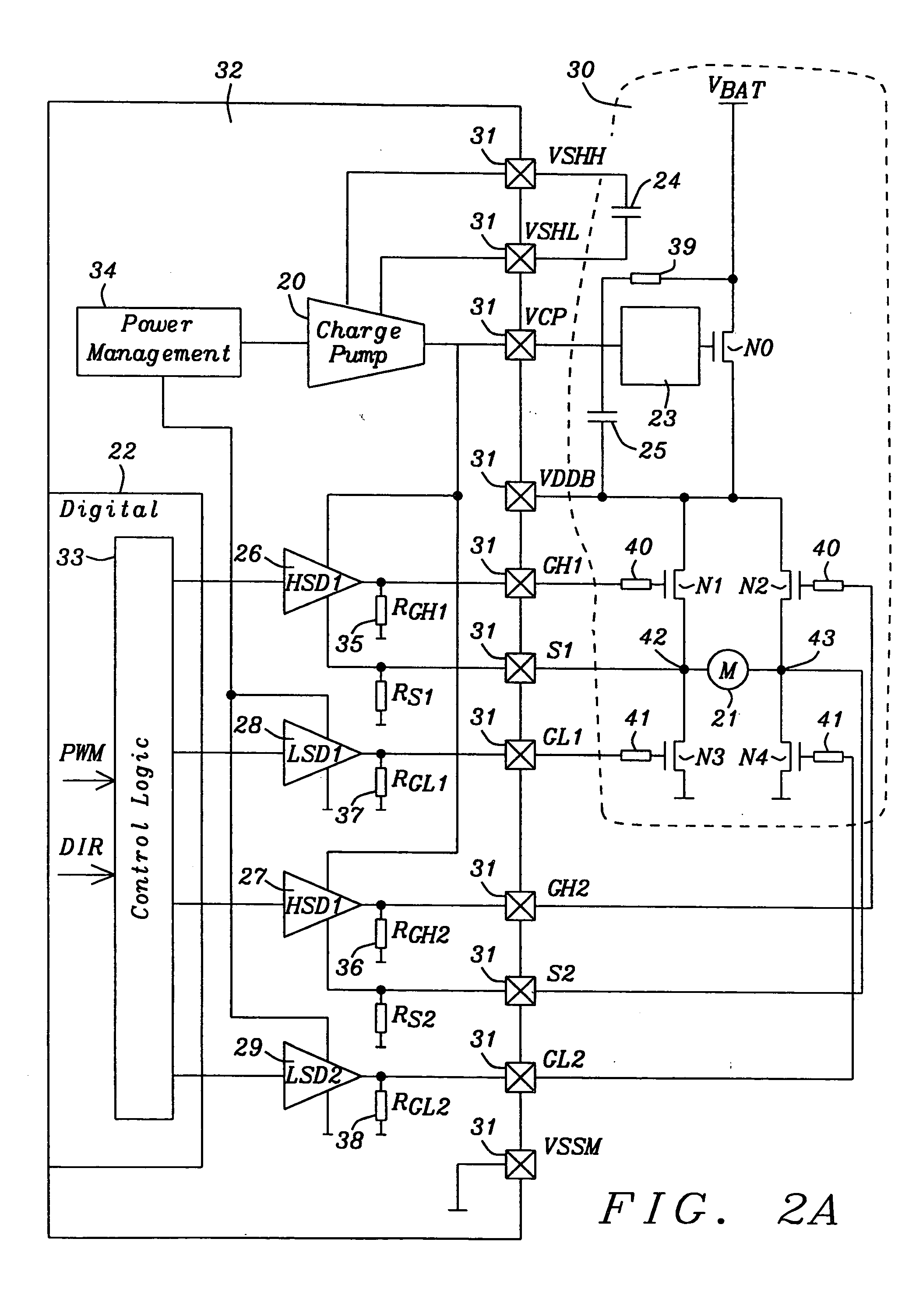 32V H-bridge driver with CMOS circuits