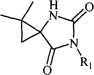 5-cyclopropane toroid hydantoin derivatives as well as preparation method and uses thereof