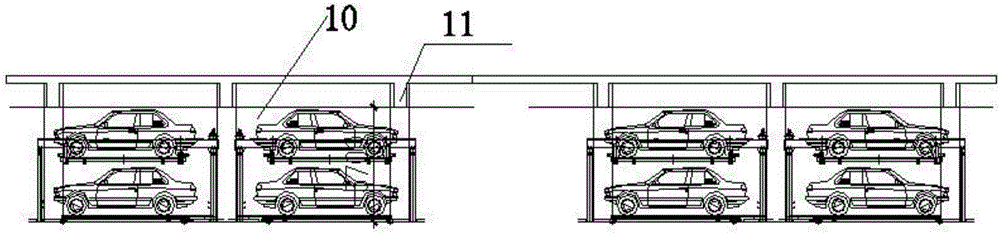 Stereoscopic parking garage with low storey height