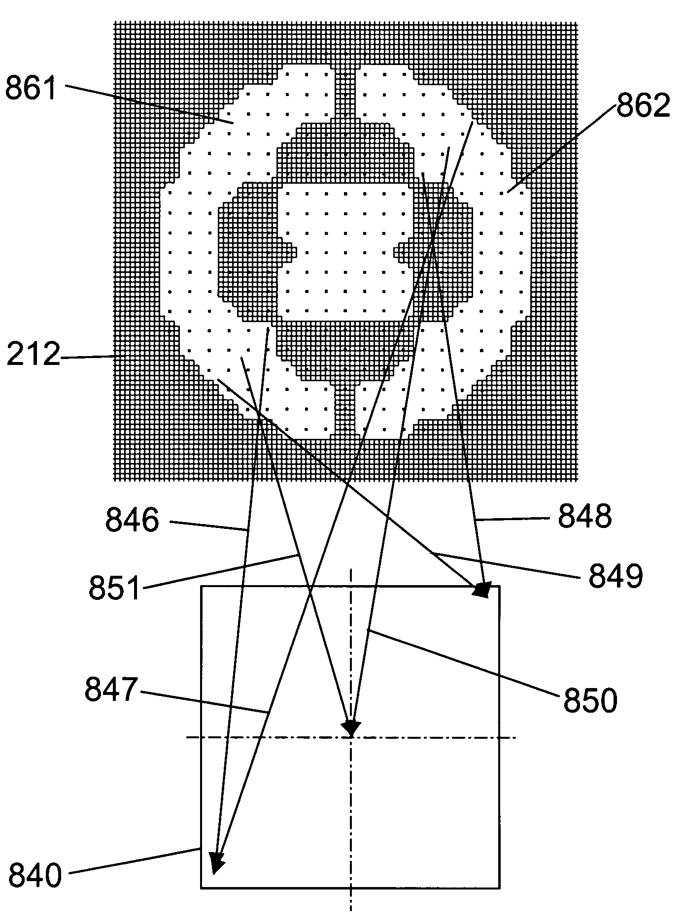 Optics for generation of high current density patterned charged particle beams
