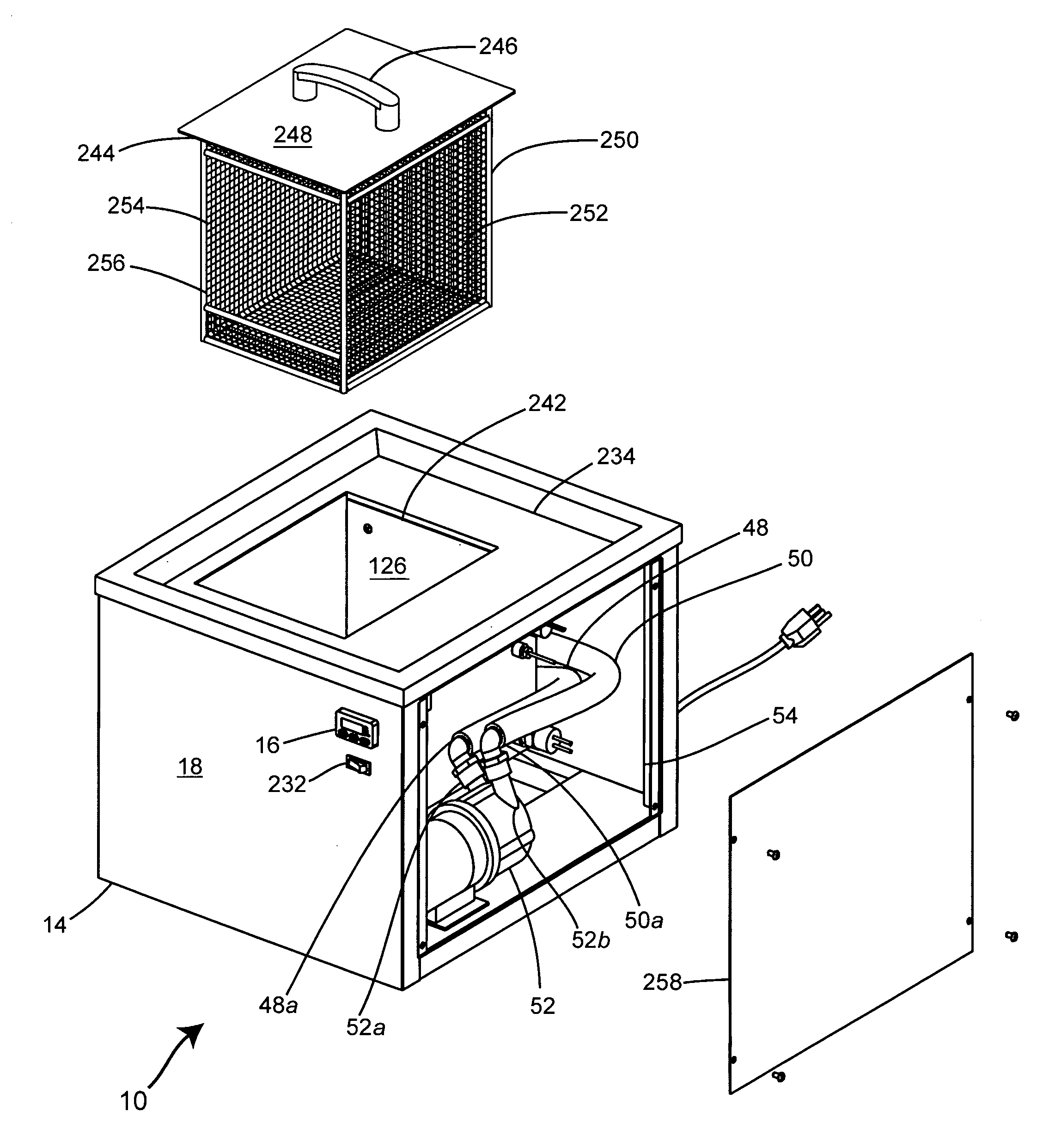Apparatus for removing water-soluble support material from one or more rapid prototype parts