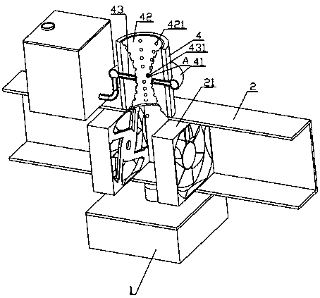 Spraying and dust settling device for coal mine heading machine