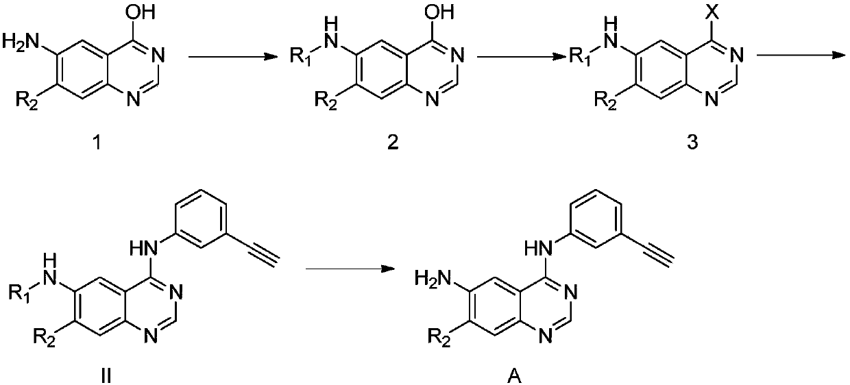 Synthesis method and related intermediate of N-(3-alkynylphenyl)-4,6-diaminoquinazoline-based compound