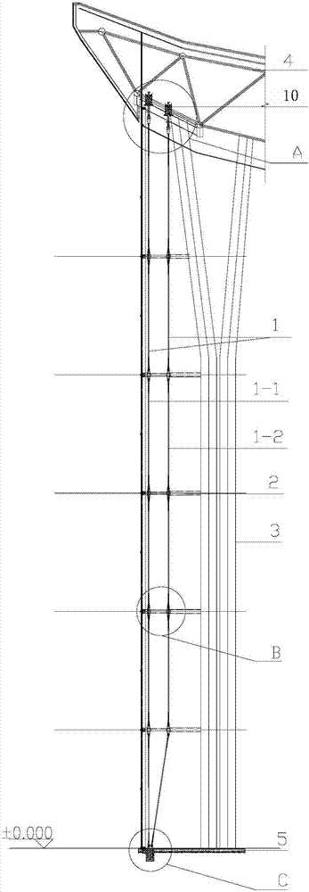 Supporting steel structure for curved exterior curtain wall with spring device suspender and its construction method