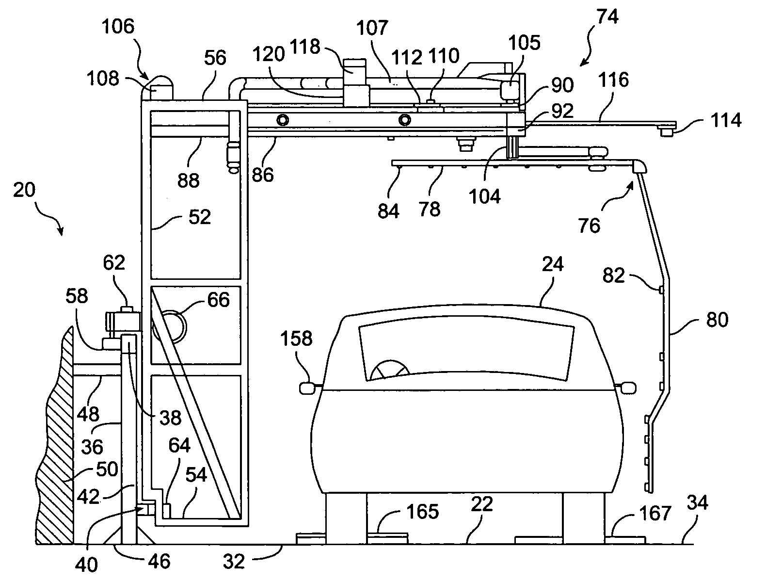 Sidetrack vehicle washer with rotating spray arm