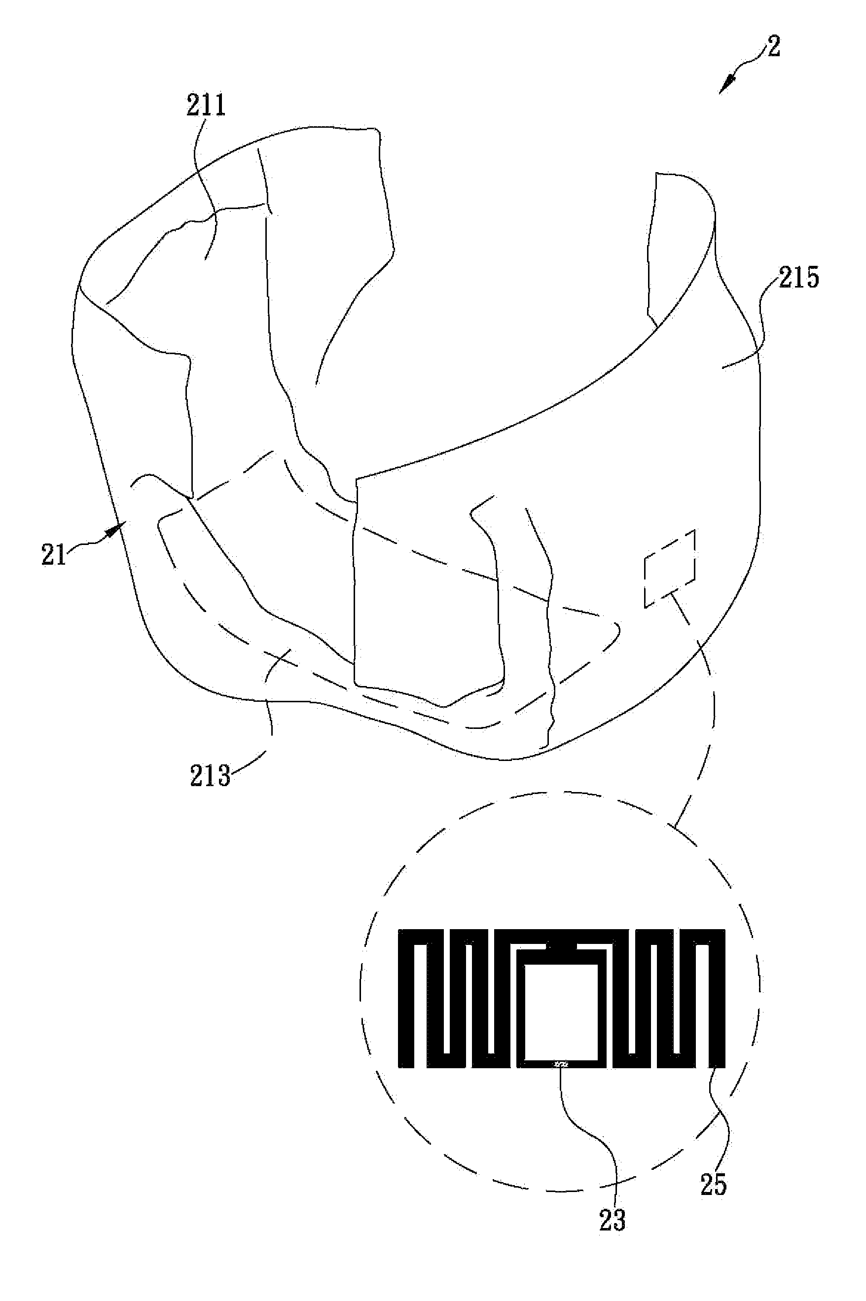 Diaper structure capable of wirelessly detecting a soaking wet condition thereof and diaper detection system of the same