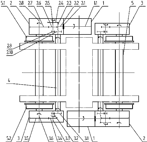 Synchronous driving mechanism with single motor and coaxial two wheels for power bogie of 100% low-floor independent wheel