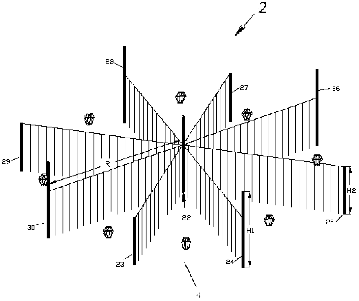Omnidirectional short-wave high-gain antenna array suitable for use over near, middle and far communication distances