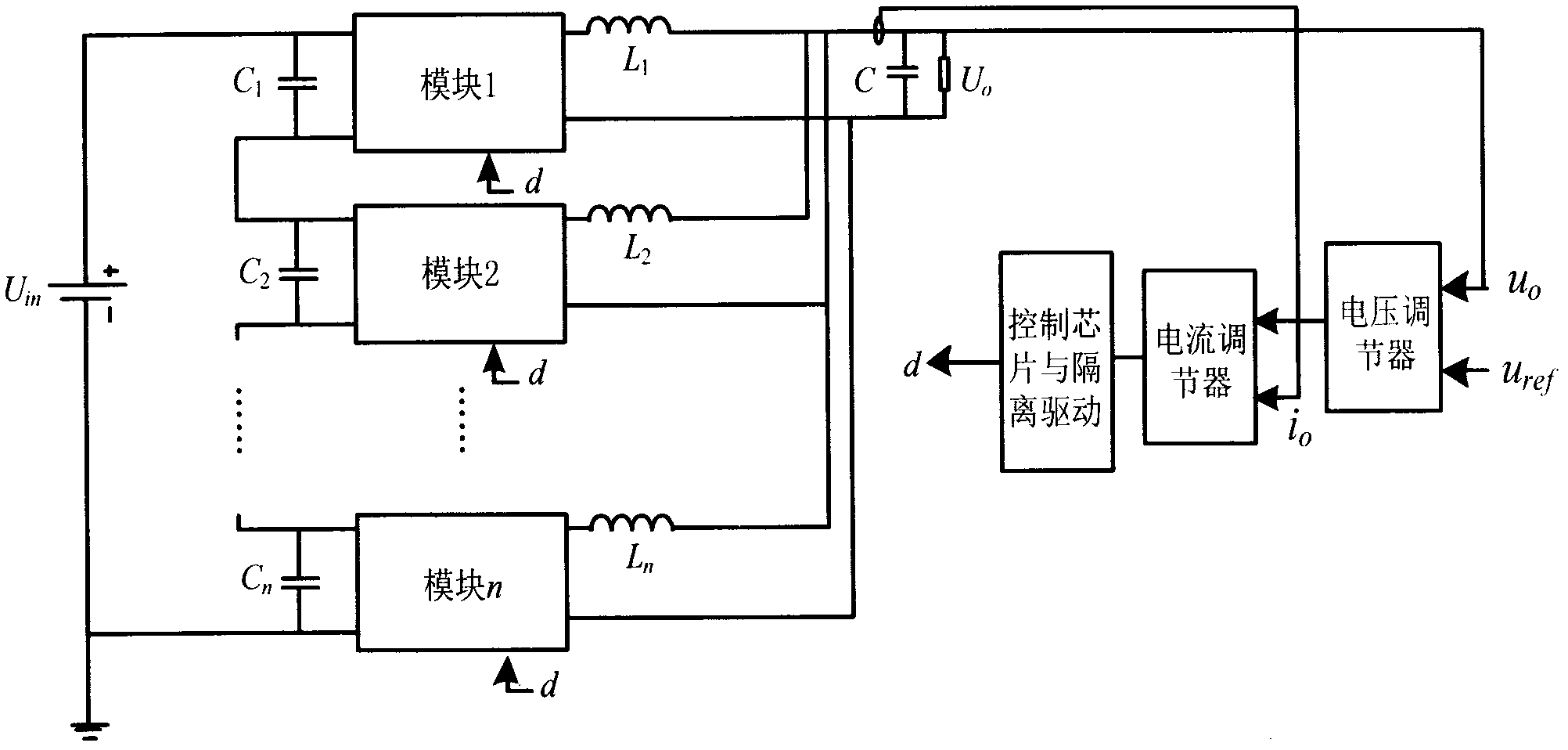 DC (direct-current) converter voltage-sharing technology with multiple modules having series inputs and parallel outputs