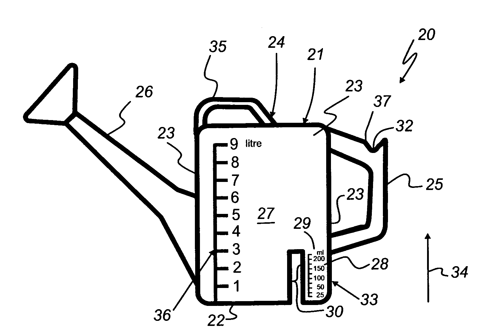 Container to receive liquids to aid in the volumetric measuring of the liquids