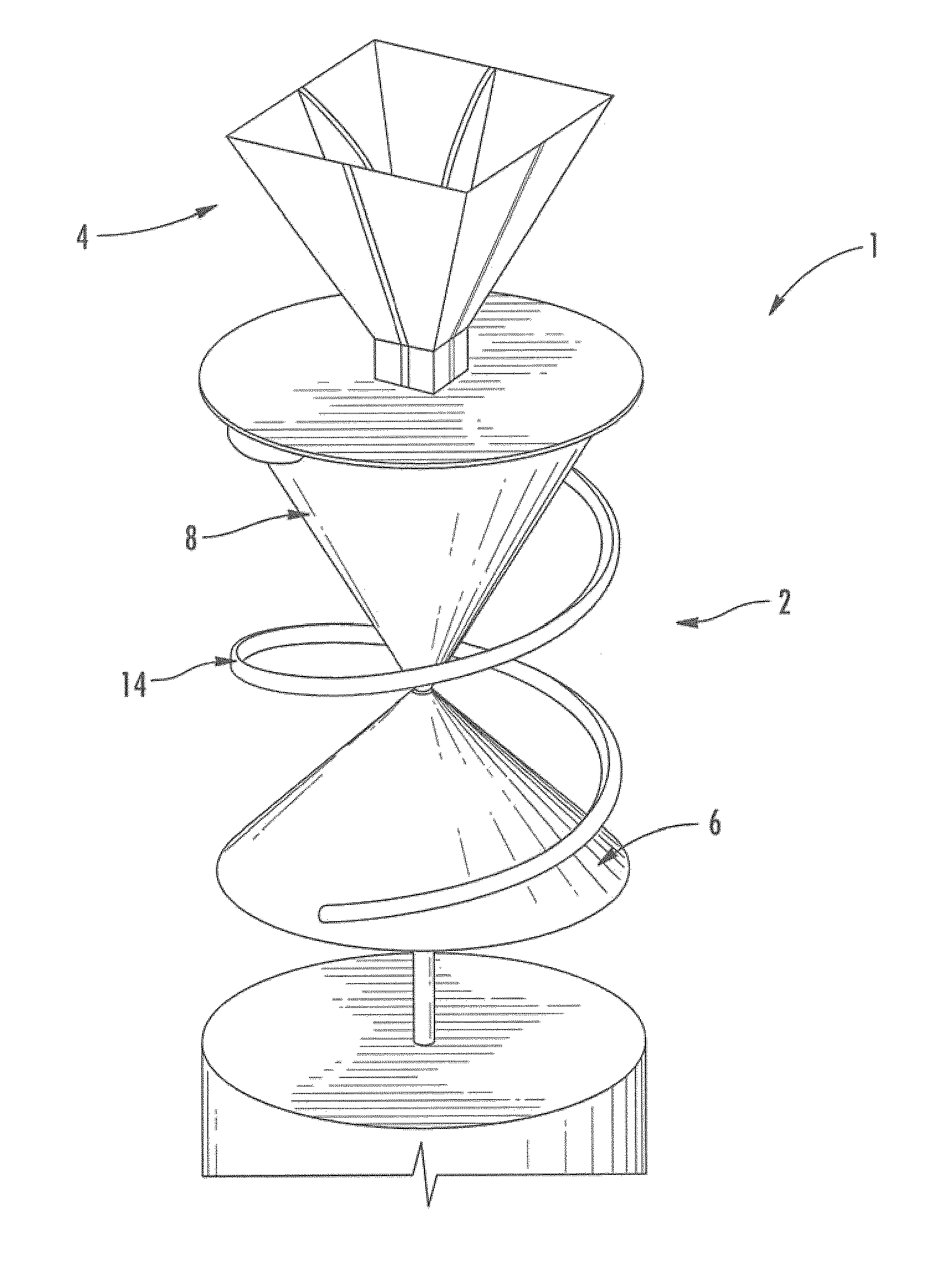 Wideband biconical antenna with helix feed for an above-mounted antenna