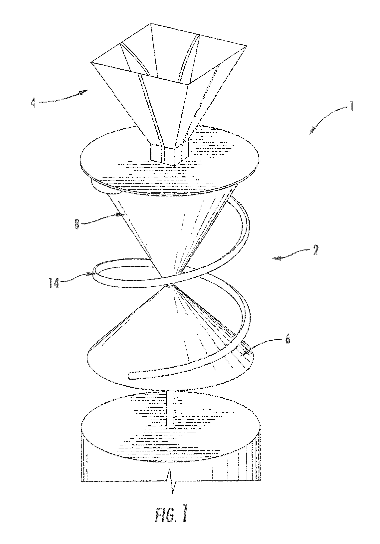 Wideband biconical antenna with helix feed for an above-mounted antenna