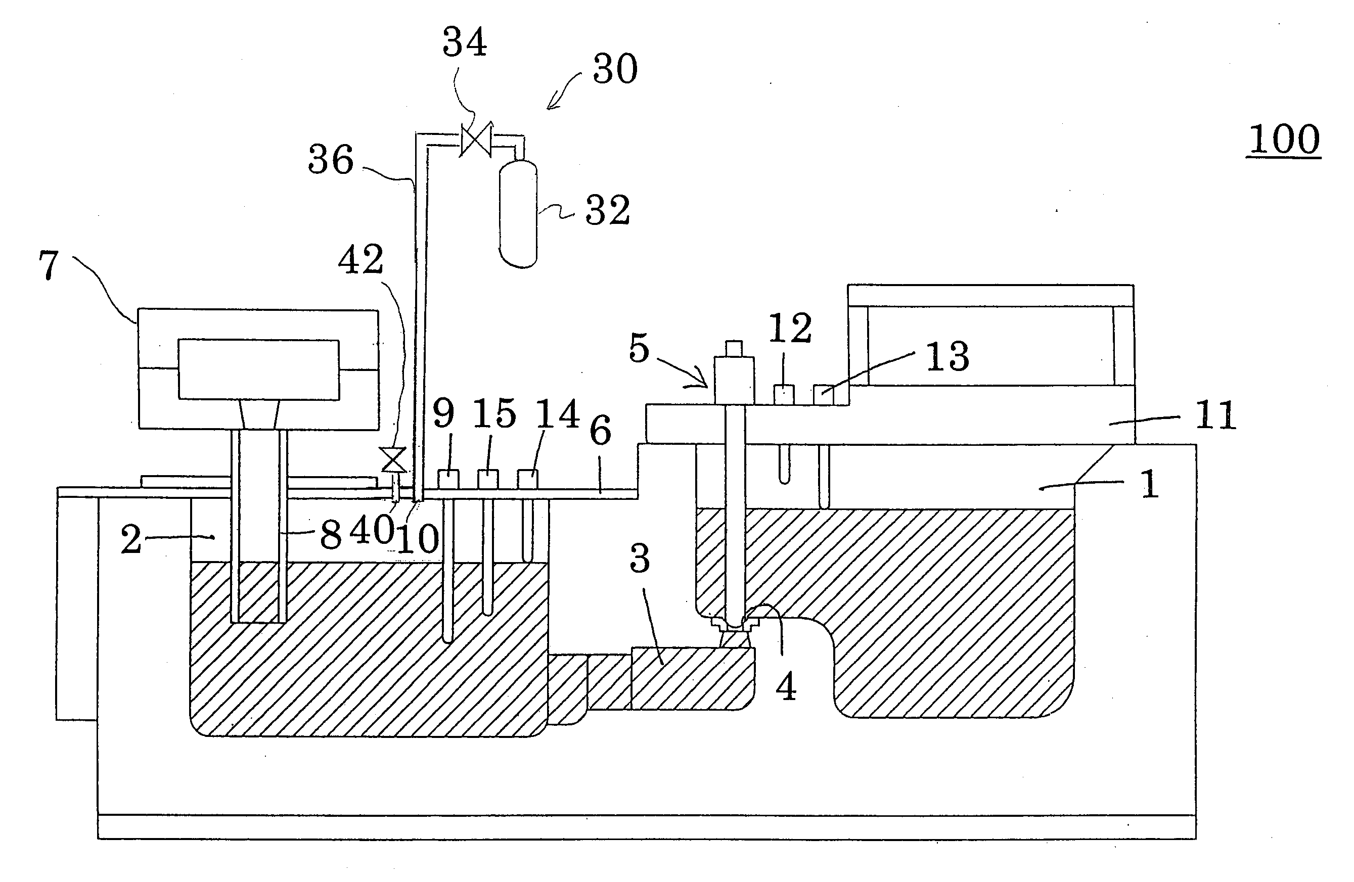 Device for low-pressure casting, a method for filling inert gas in the device, and method for producing a cast