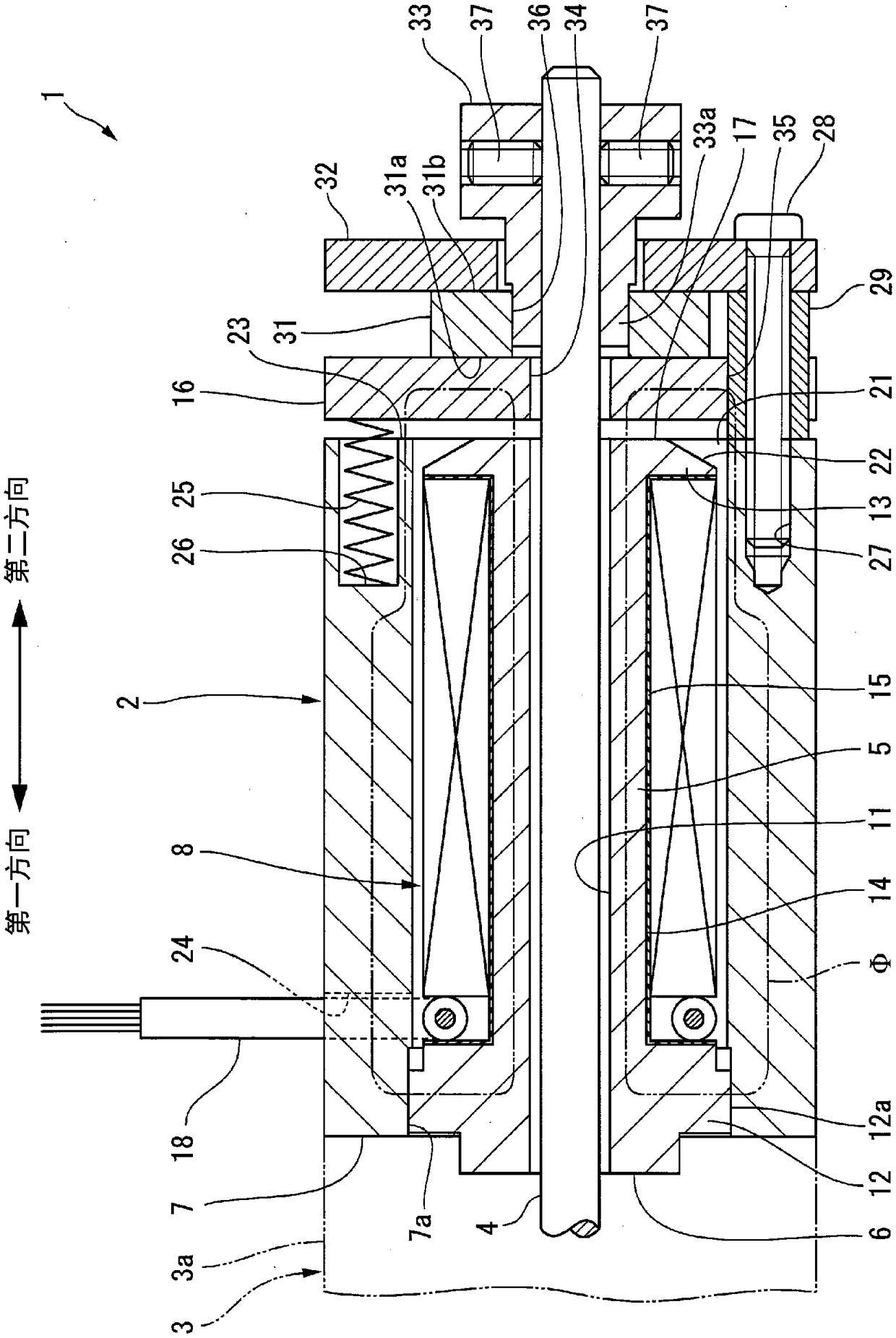 Excitation device and excitation-free working brake