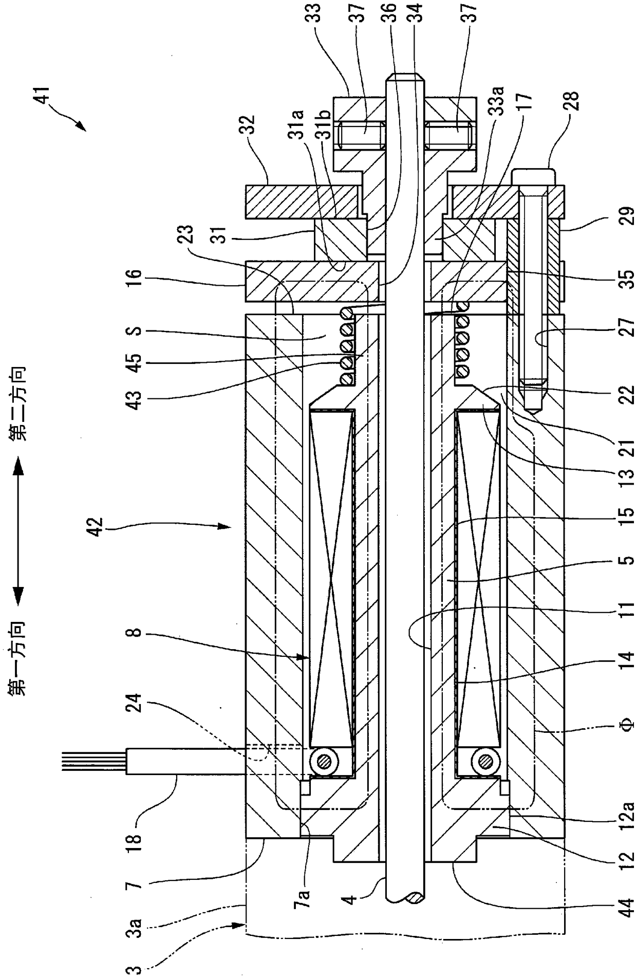 Excitation device and excitation-free working brake