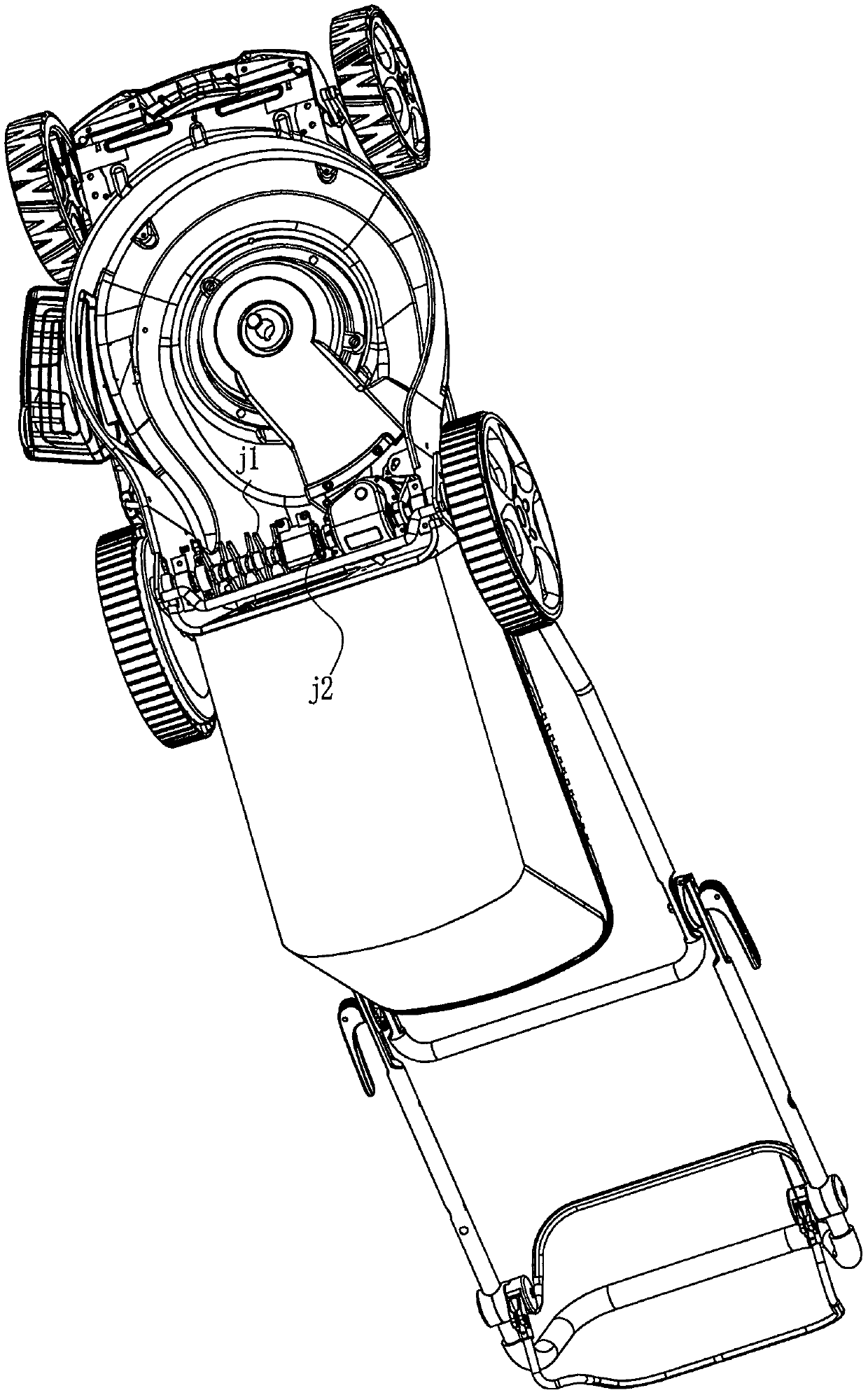 Mower with handrails capable of folding inwards simply and elastically
