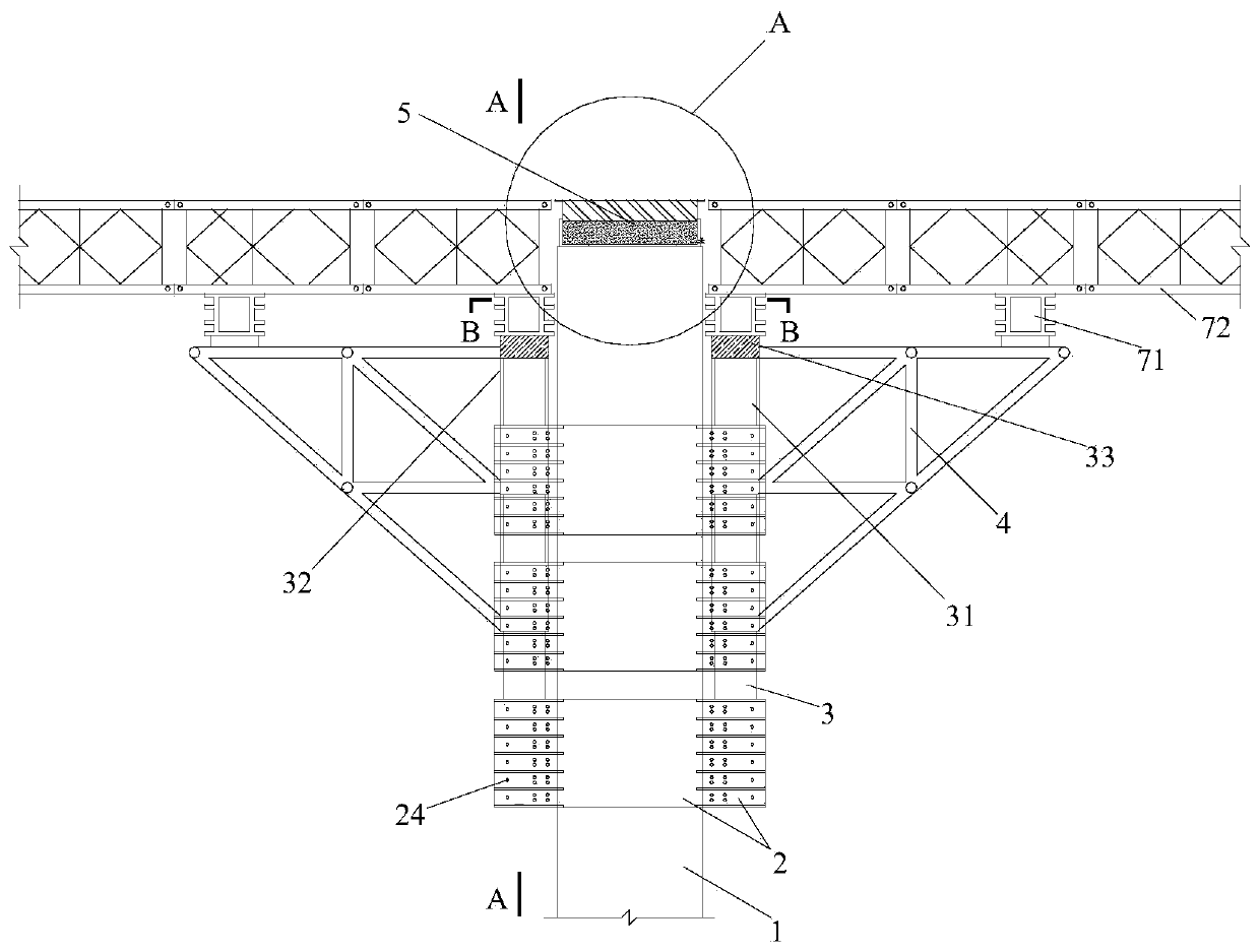 Box girder construction method through using multiple hold hoops and trusses for supporting Bailey truss based on large-span box girder