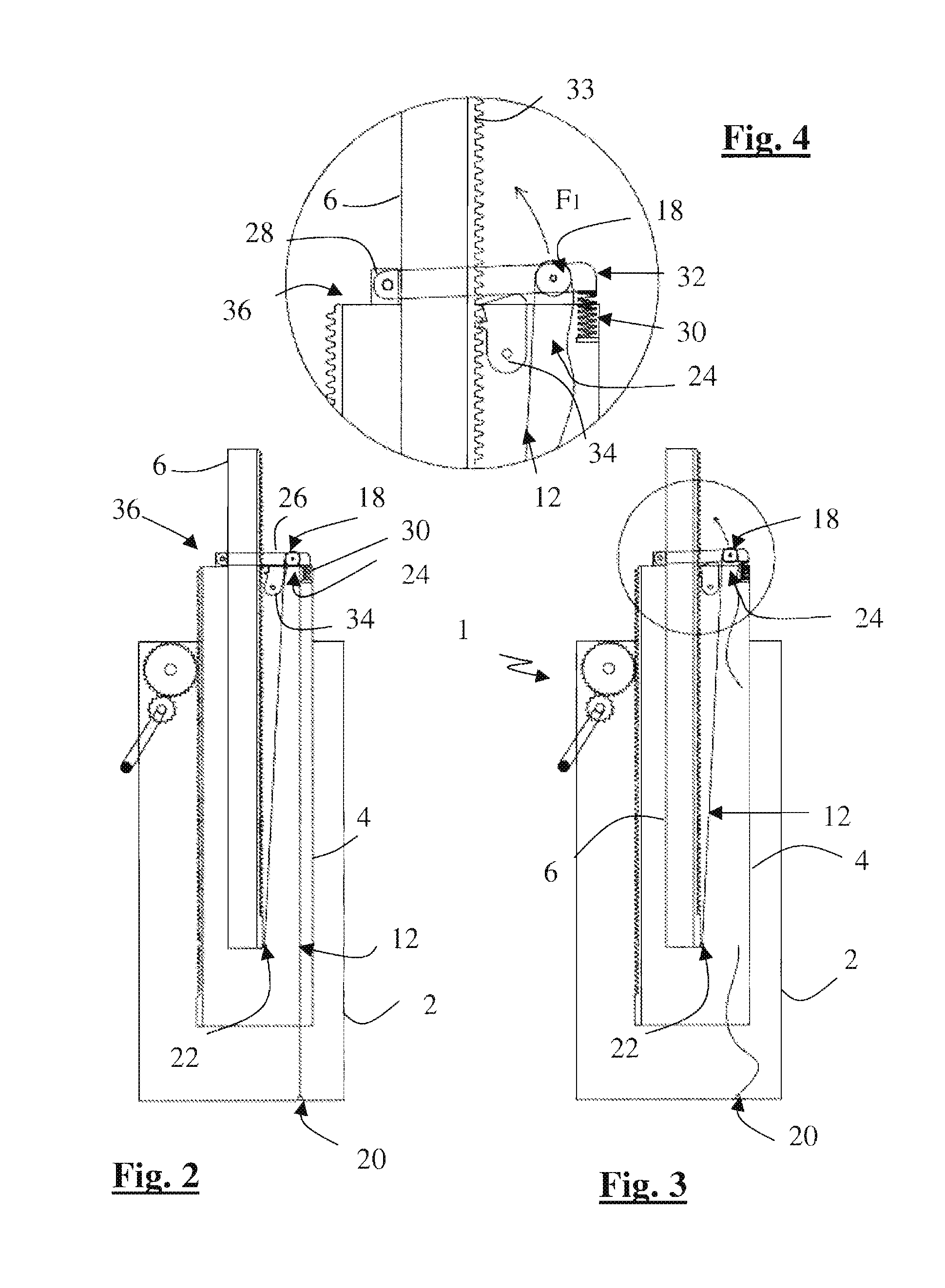Telescopic lifting device with safety strap