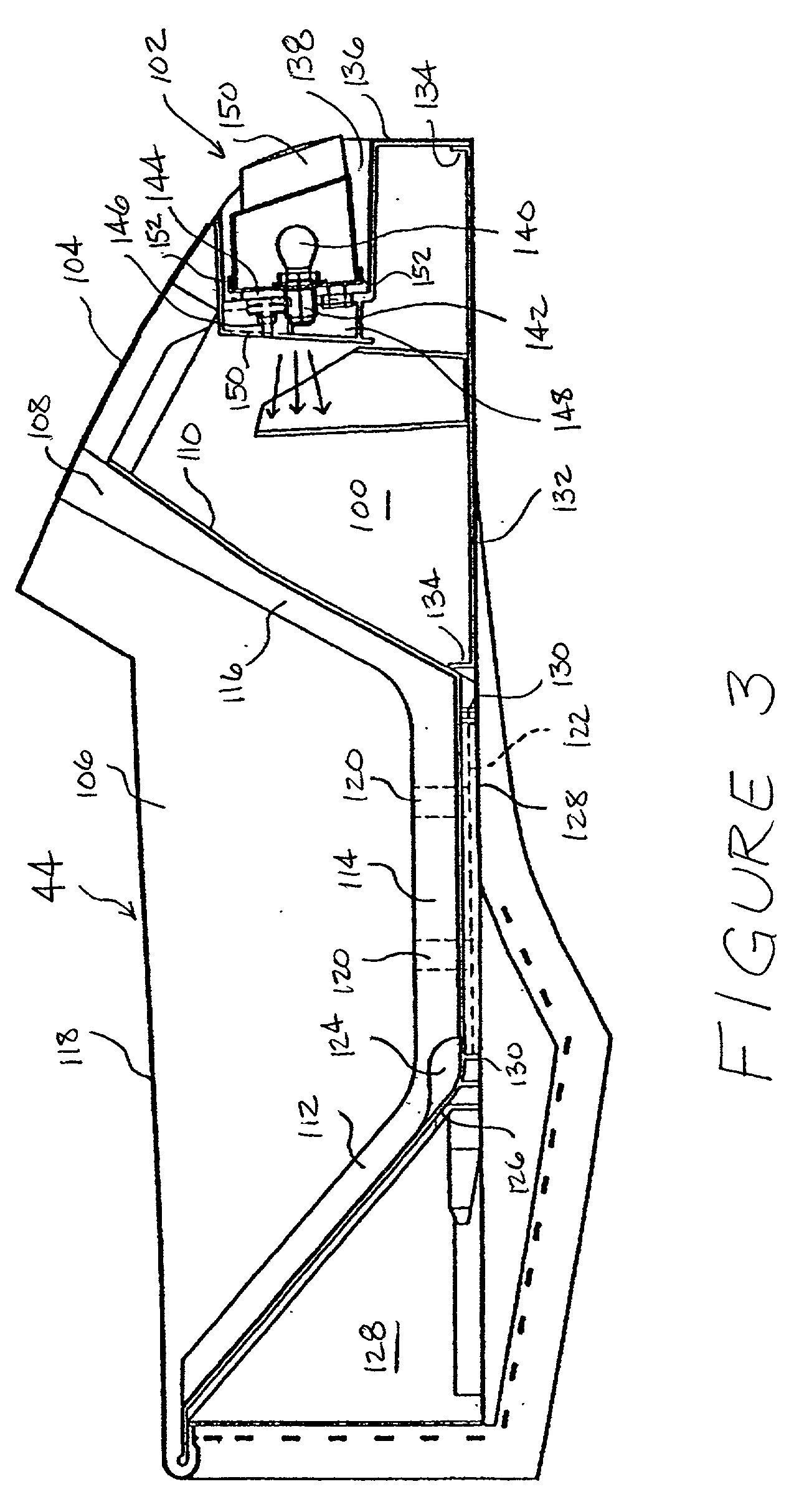 Lighted storage compartment for snowmobile