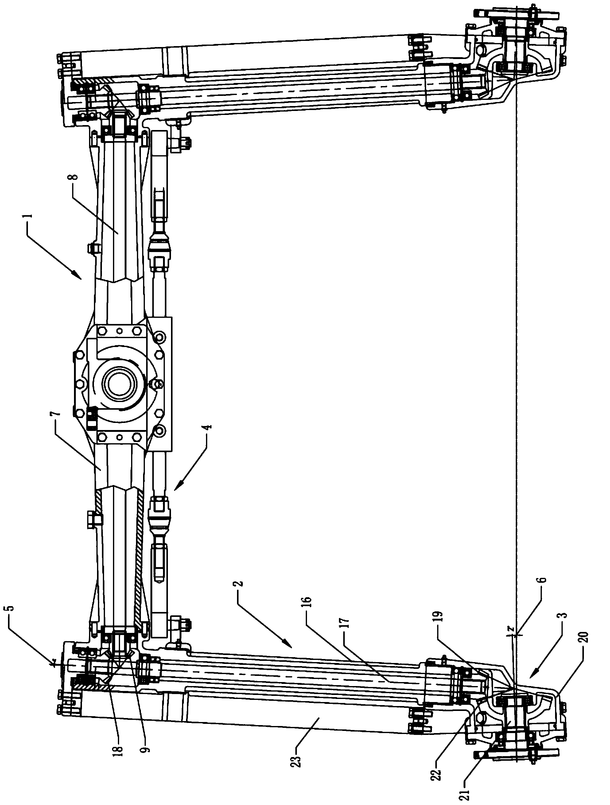 Hydraulic steering four-wheel drive axle of plant protection machine