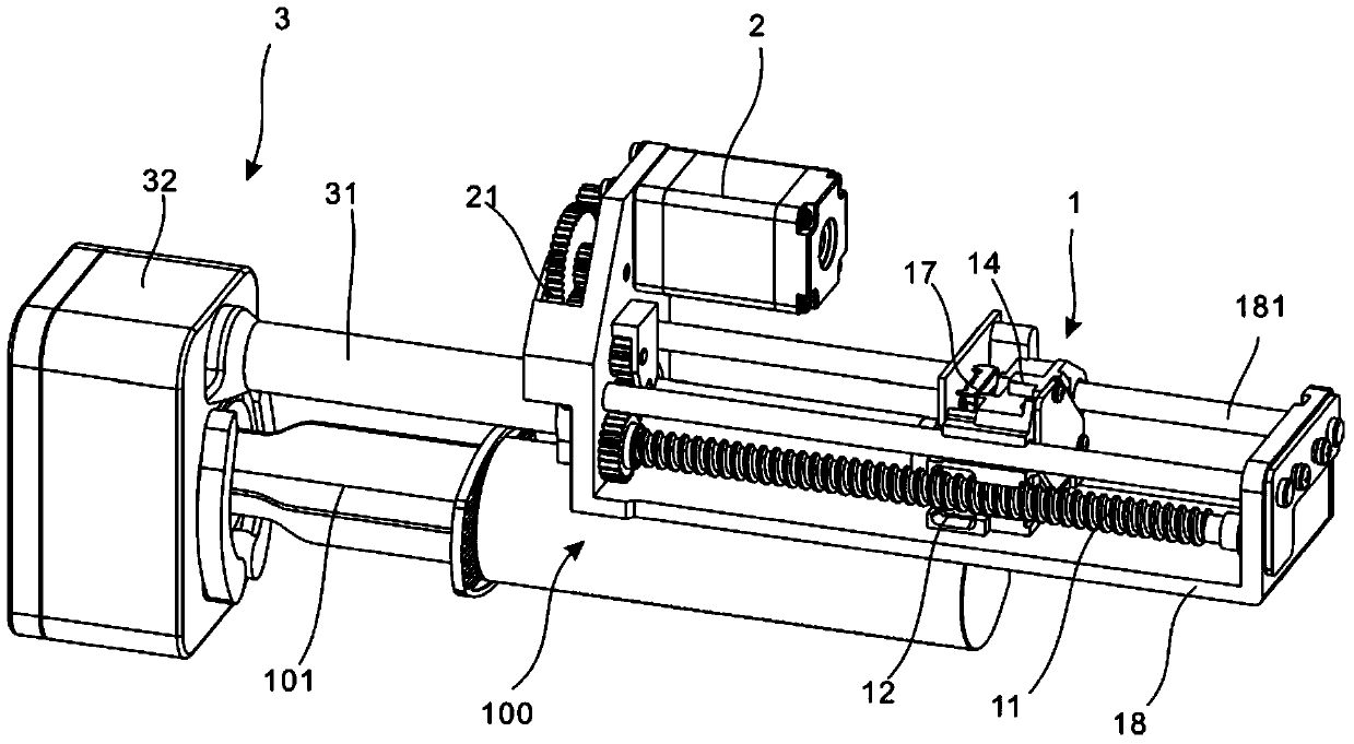 A syringe pump and its transmission device