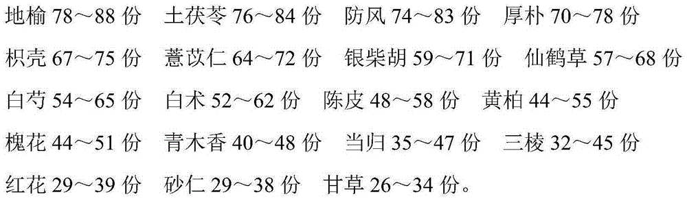 Traditional Chinese medicine formula for radiation proctitis treating and nursing
