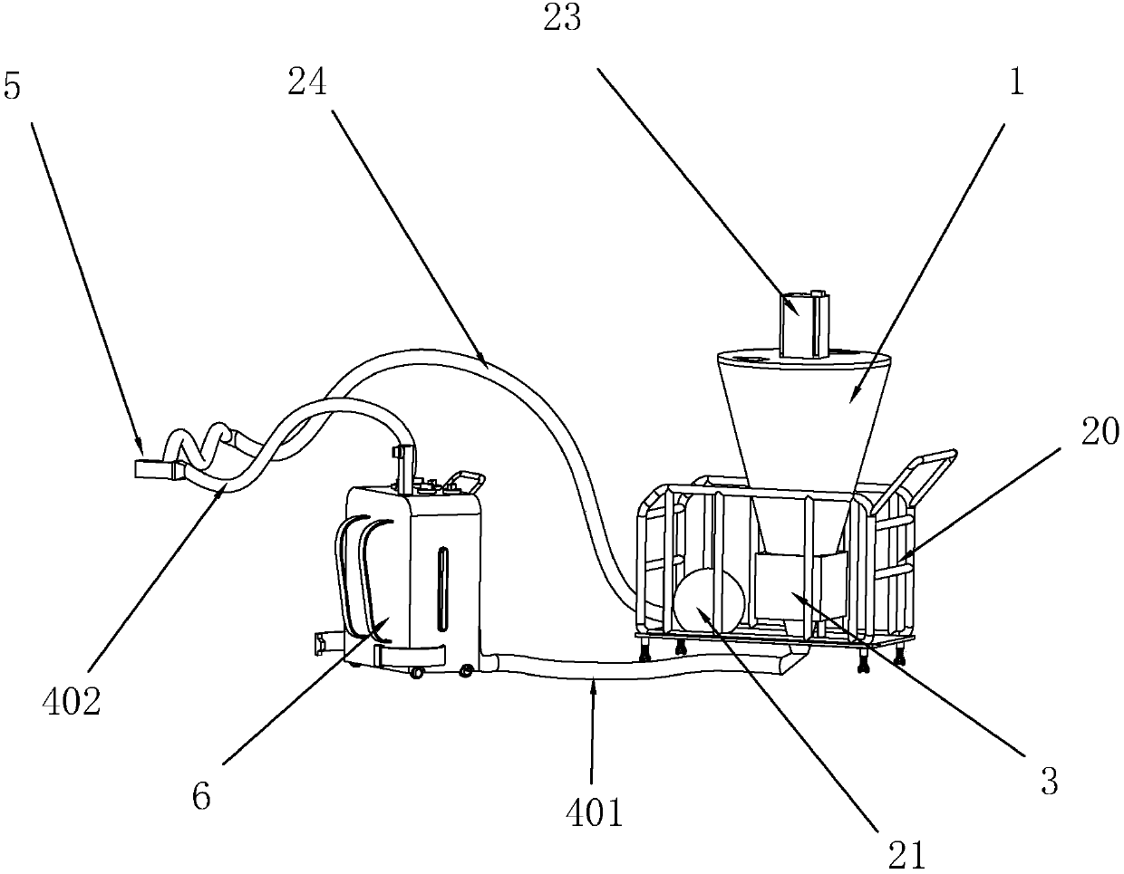 Spraying machine and spraying system provided with same