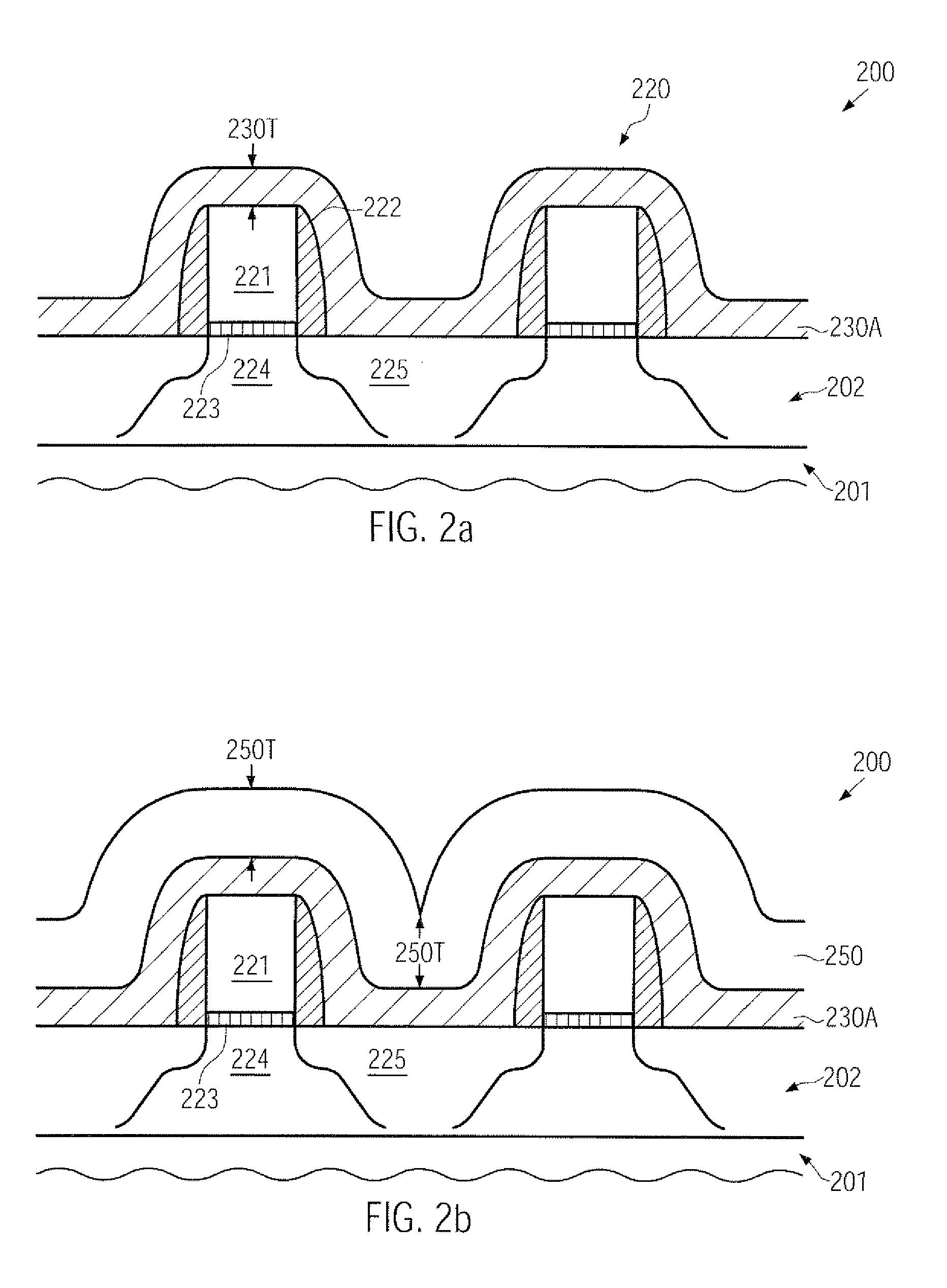 Interlayer dielectric material in a semiconductor device comprising stressed layers with an intermediate buffer material