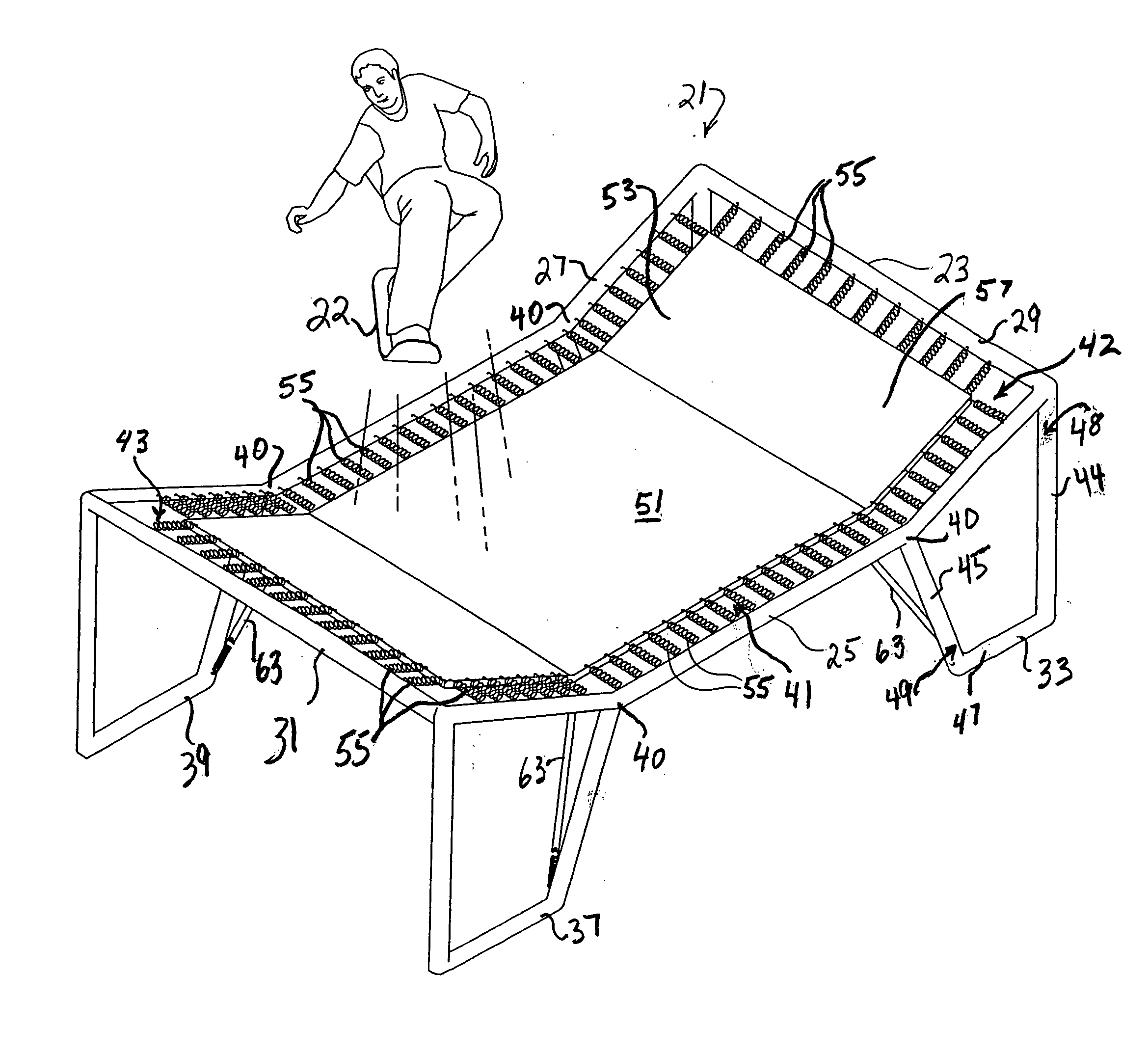 Trampoline boarding apparatus and assemblage