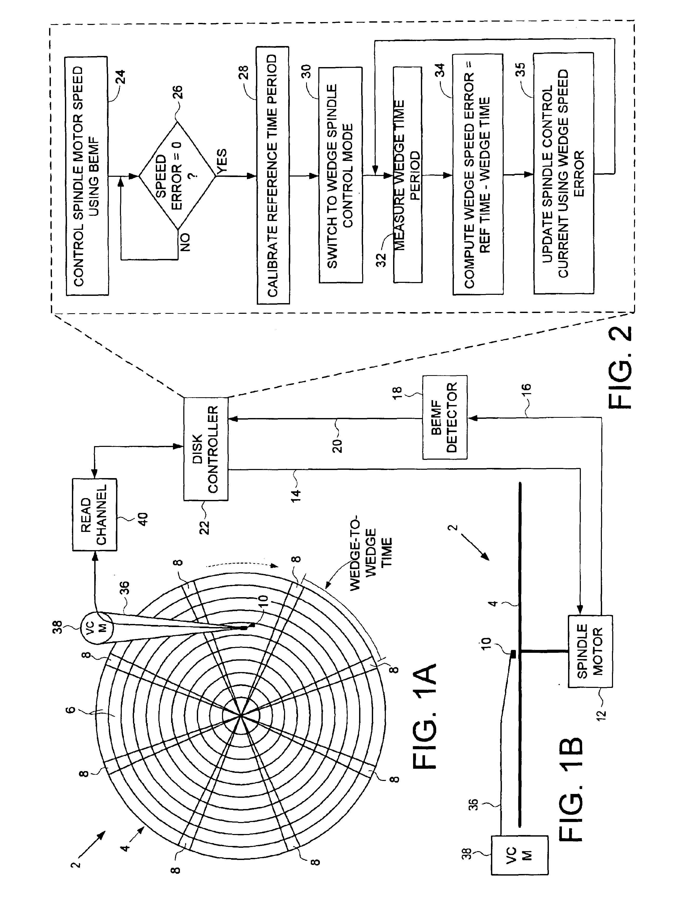 Disk drive employing BEMF spindle speed control or wedge spindle speed control