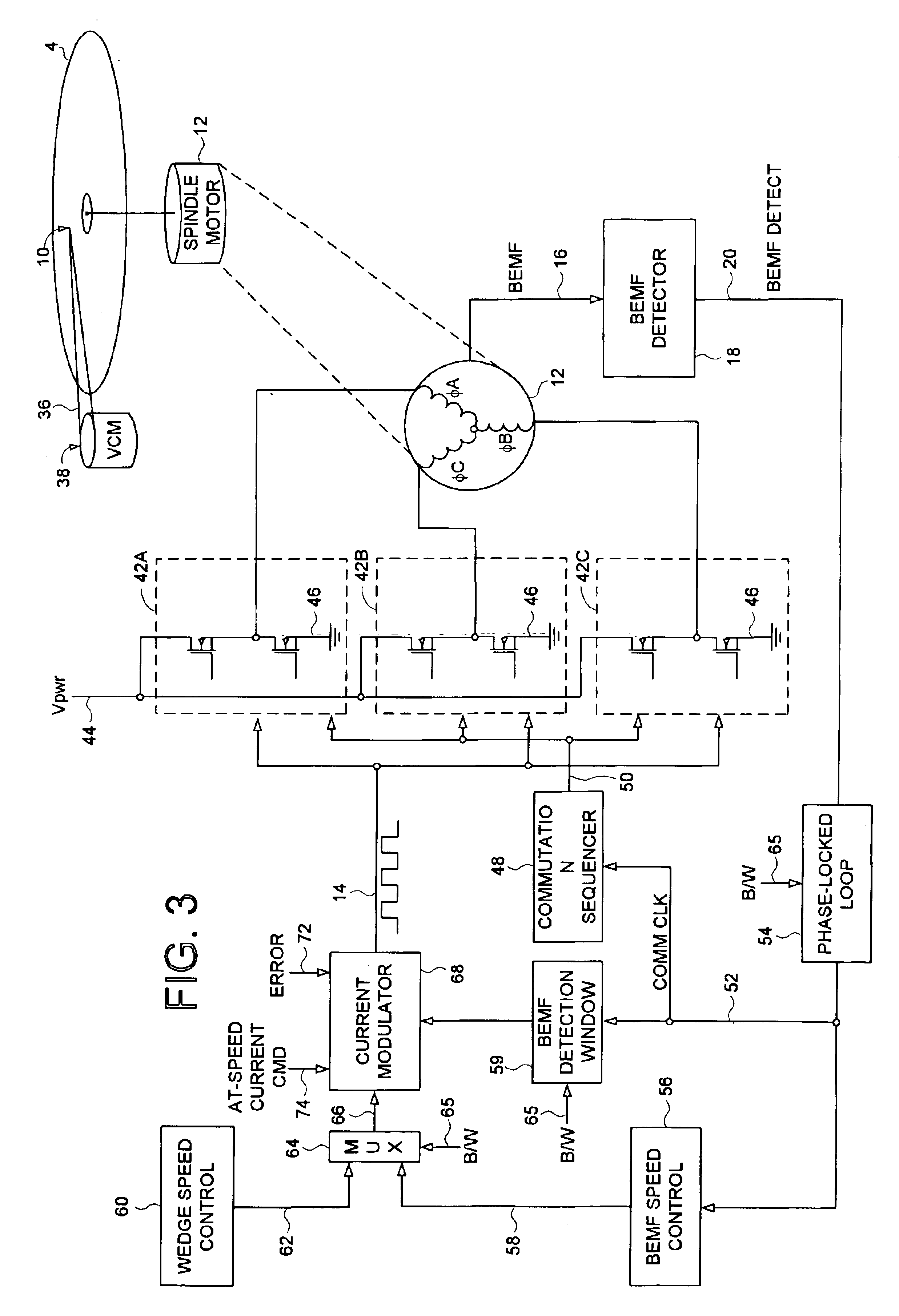 Disk drive employing BEMF spindle speed control or wedge spindle speed control