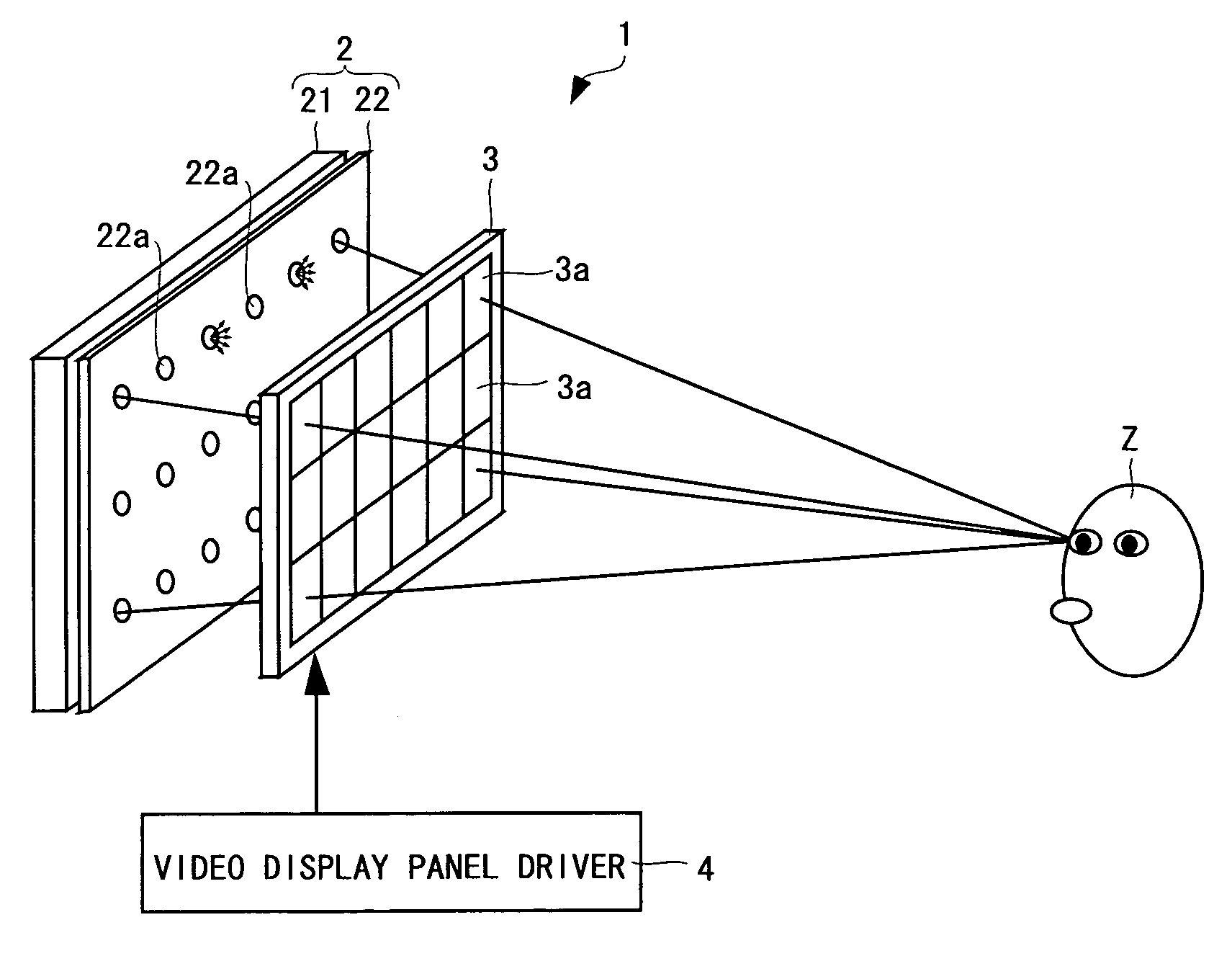 Three-dimensional video display and method for creating supply video supplied to three-dimensional video display