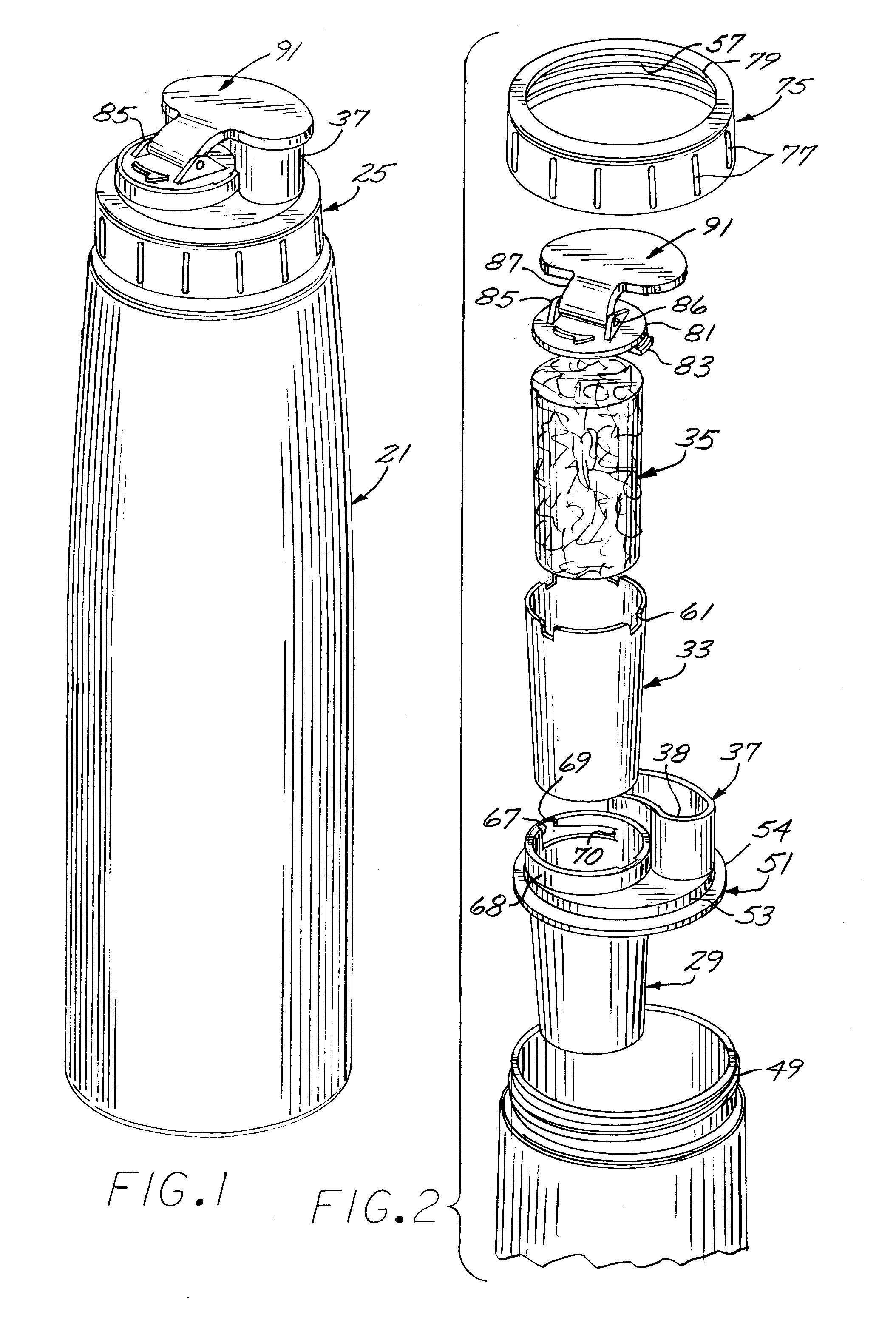 Sports bottle with top-mounted filter